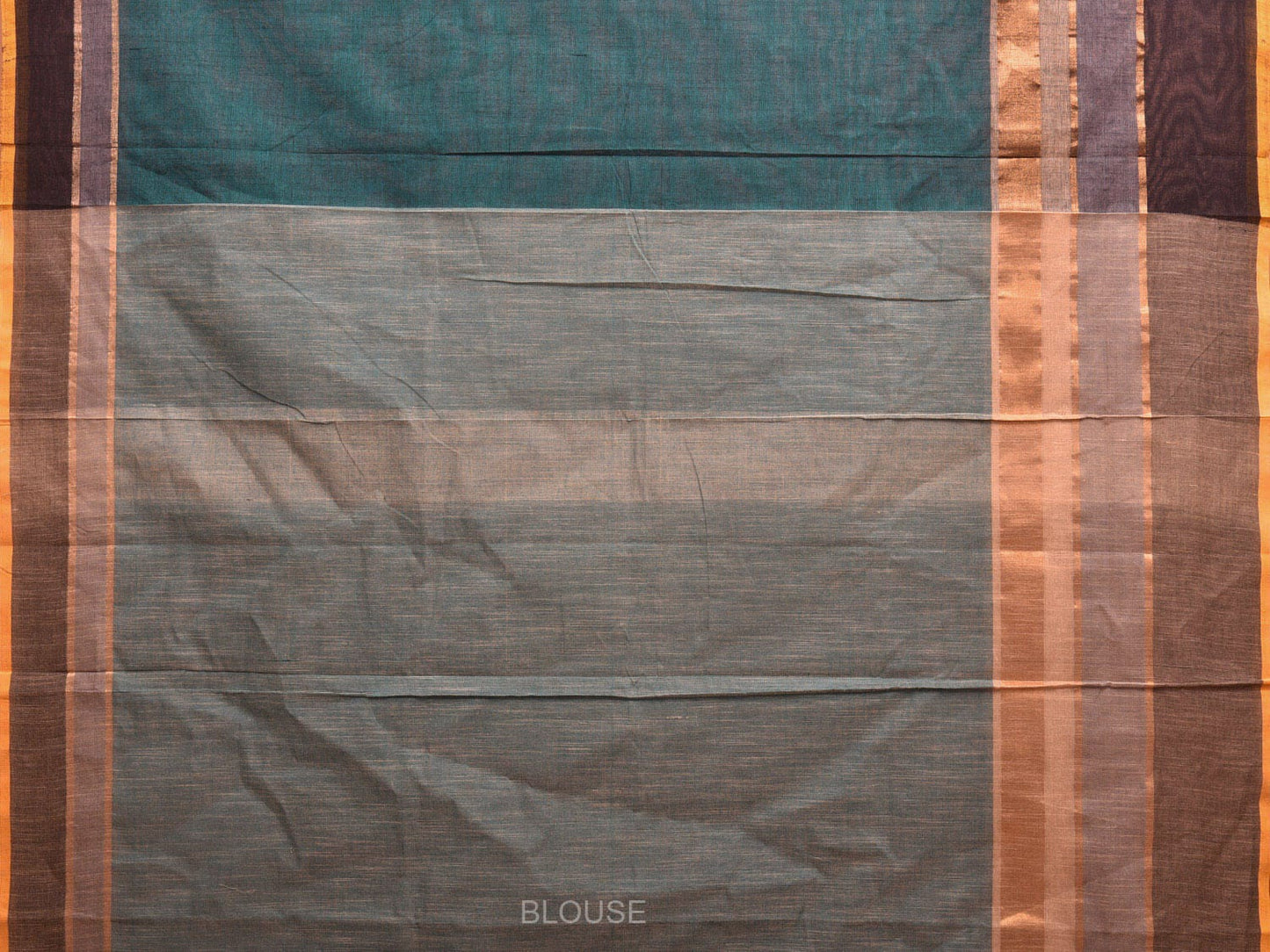 Teal Kanchipuram Cotton Saree with Strips Border Design k0596