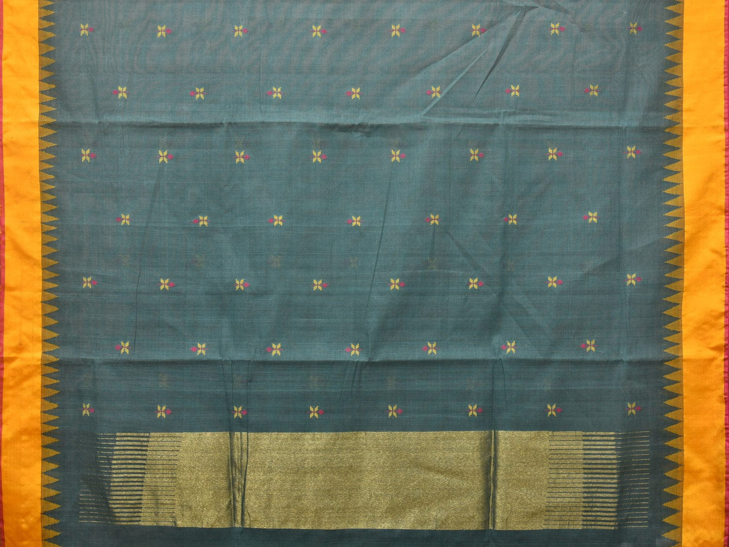 Teal Khadi Cotton Handloom Saree with Jamdani Body Buta Design kh0654