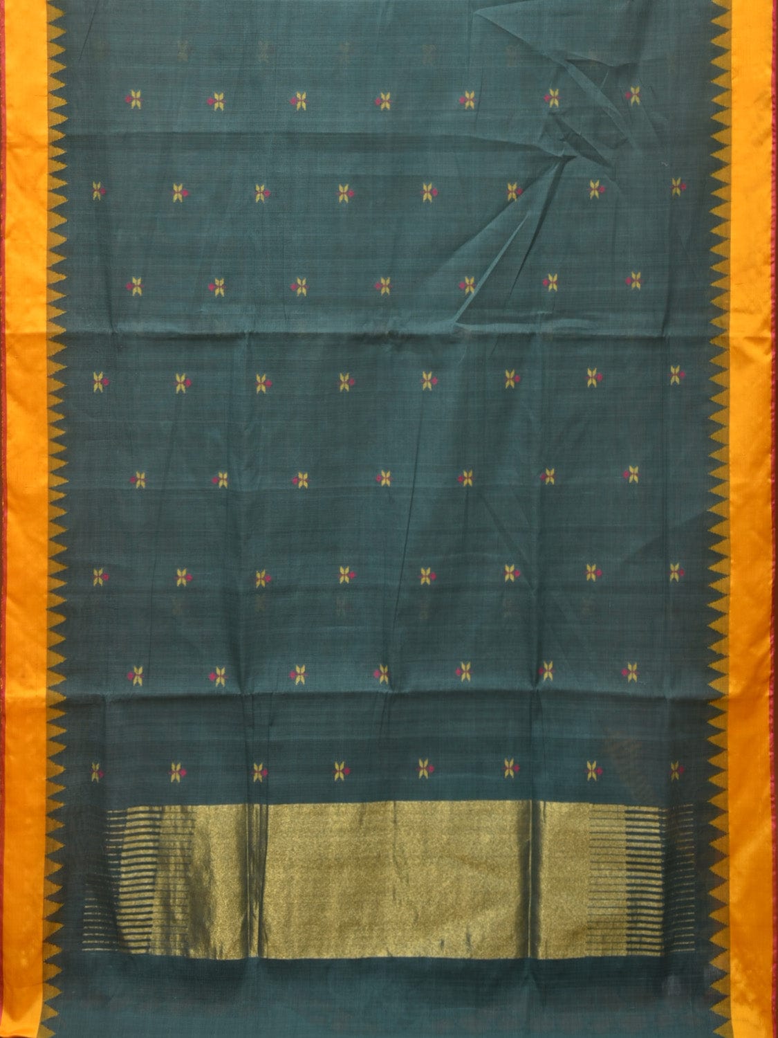 Teal Khadi Cotton Handloom Saree with Jamdani Body Buta Design kh0654