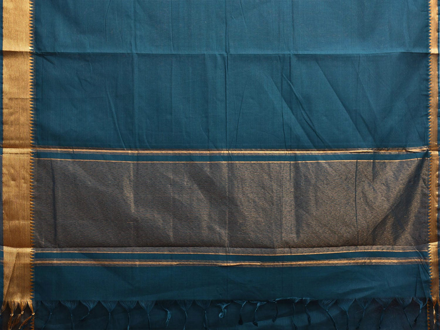 Teal Mangalgiri Cotton Handloom Saree with Strips Design and Small Temple Border Design No Blouse mn0096