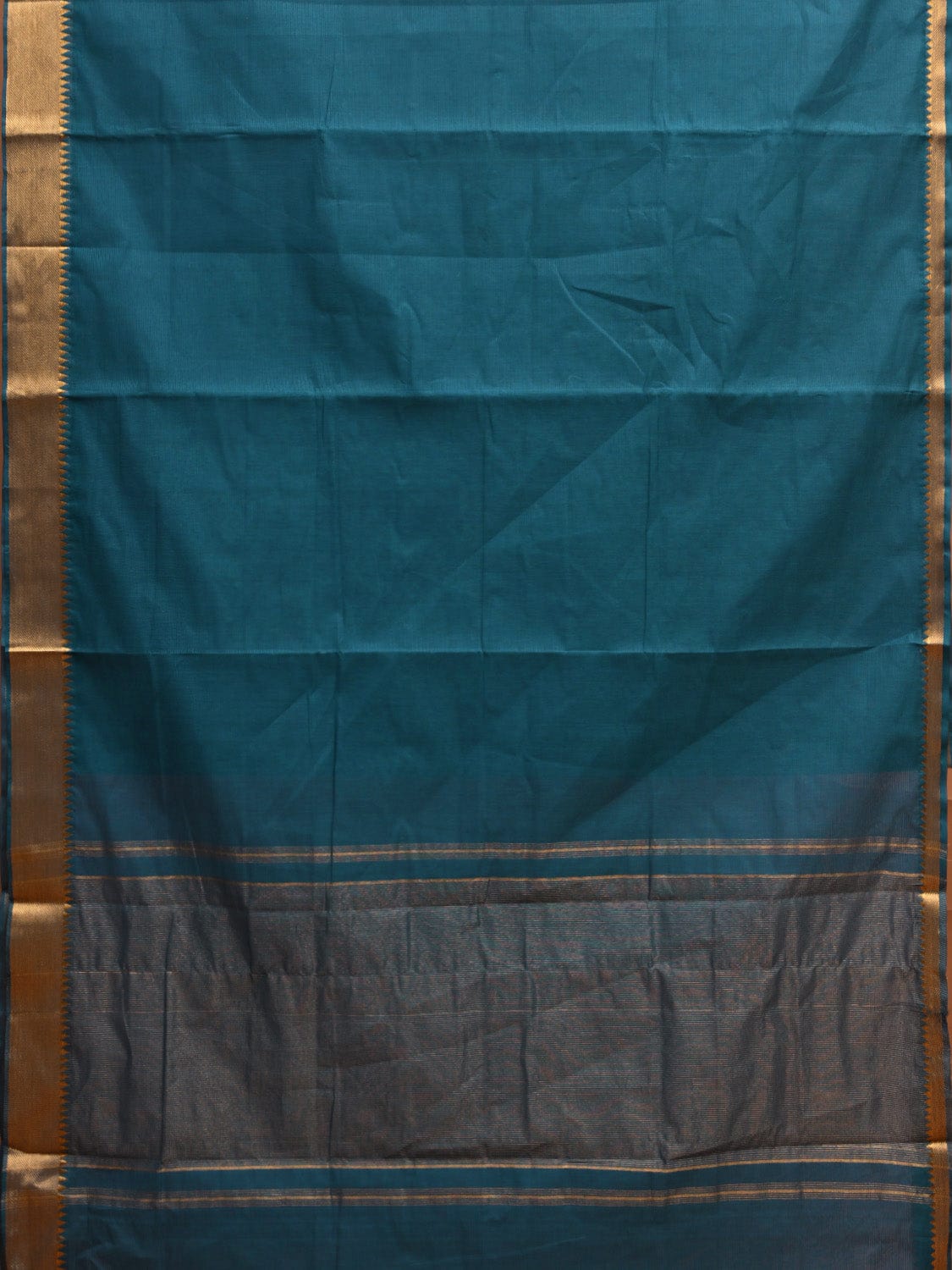 Teal Mangalgiri Cotton Handloom Saree with Strips Design mn0068