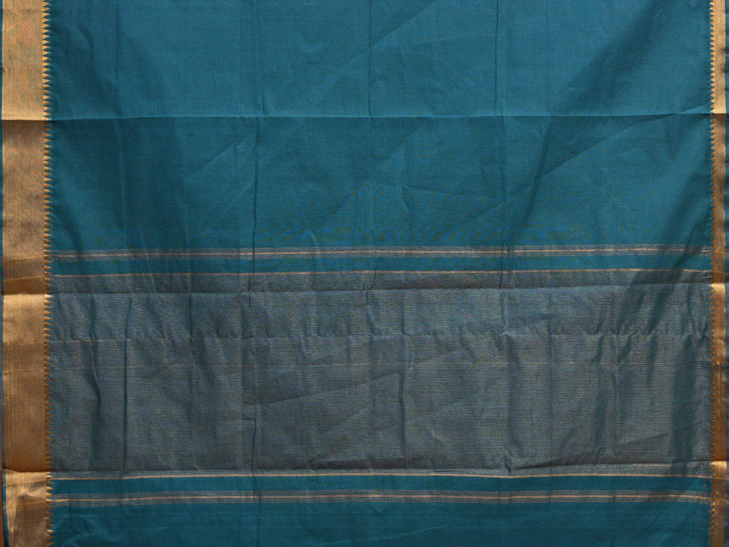 Teal Mangalgiri Cotton Handloom Saree with Strips Design mn0068