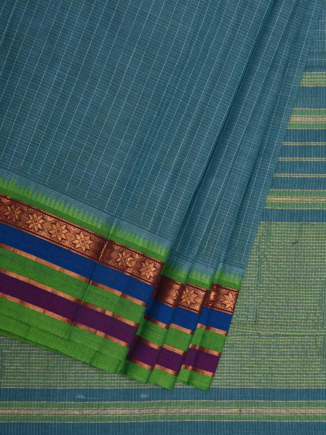 Teal Narayanpet Cotton Handloom Saree with Checks Design No Blouse np0475