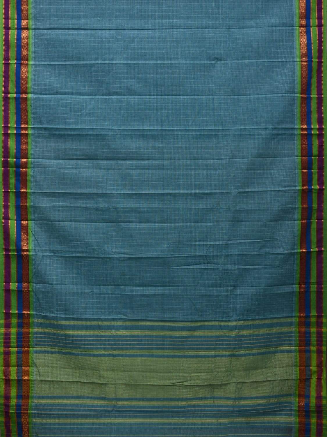 Teal Narayanpet Cotton Handloom Saree with Checks Design No Blouse np0475
