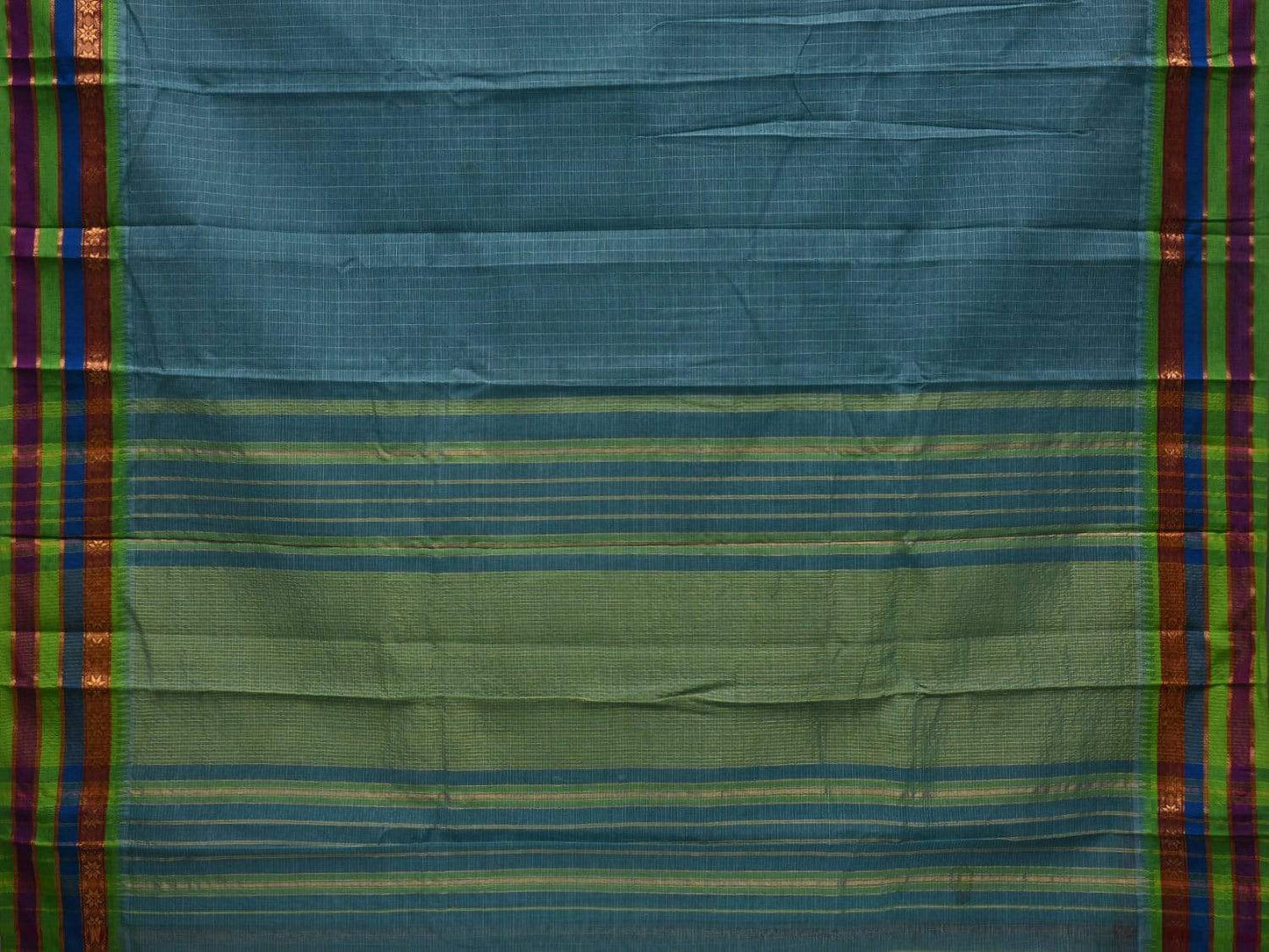 Teal Narayanpet Cotton Handloom Saree with Checks Design No Blouse np0475