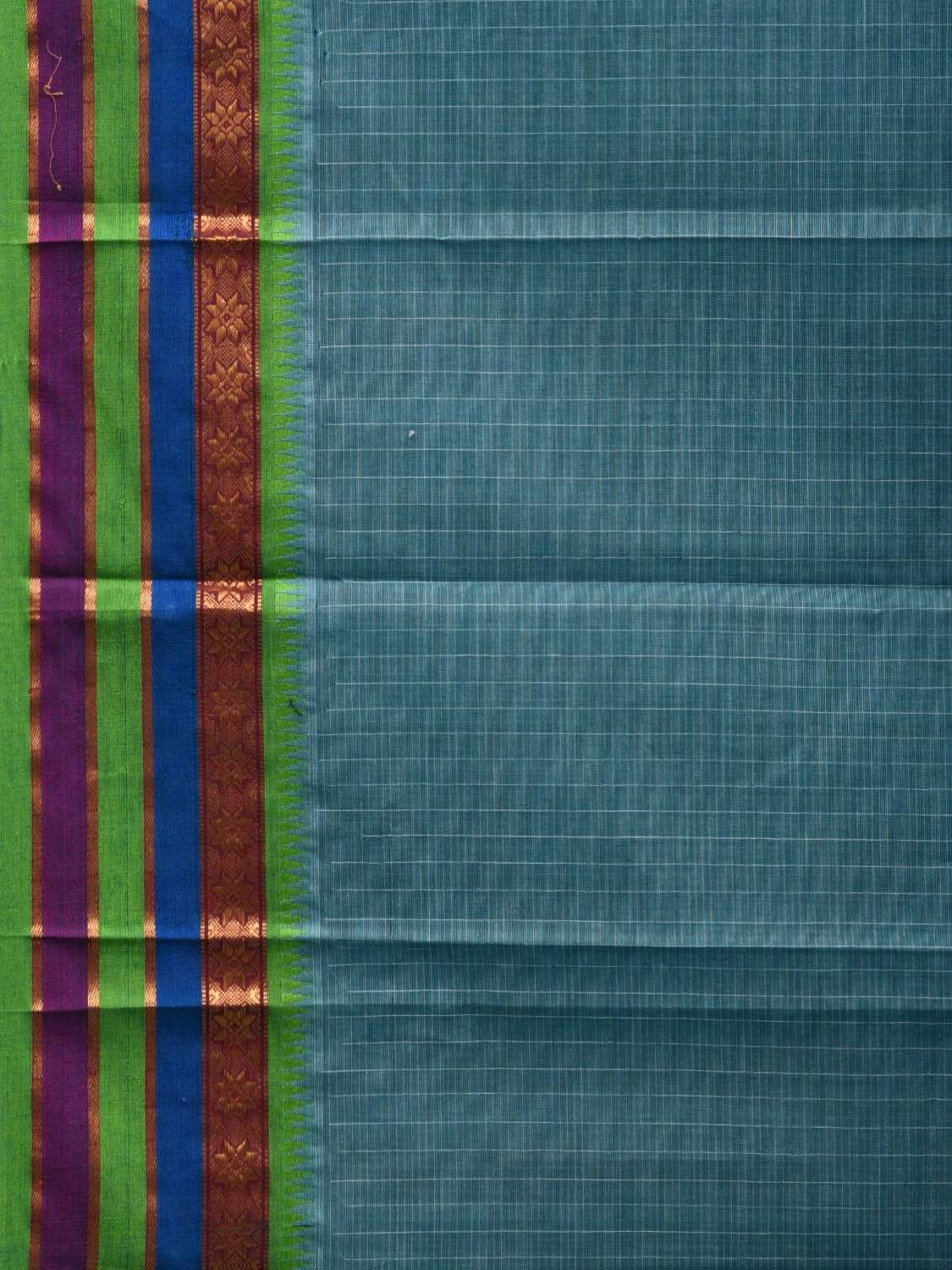 Teal Narayanpet Cotton Handloom Saree with Checks Design No Blouse np0475