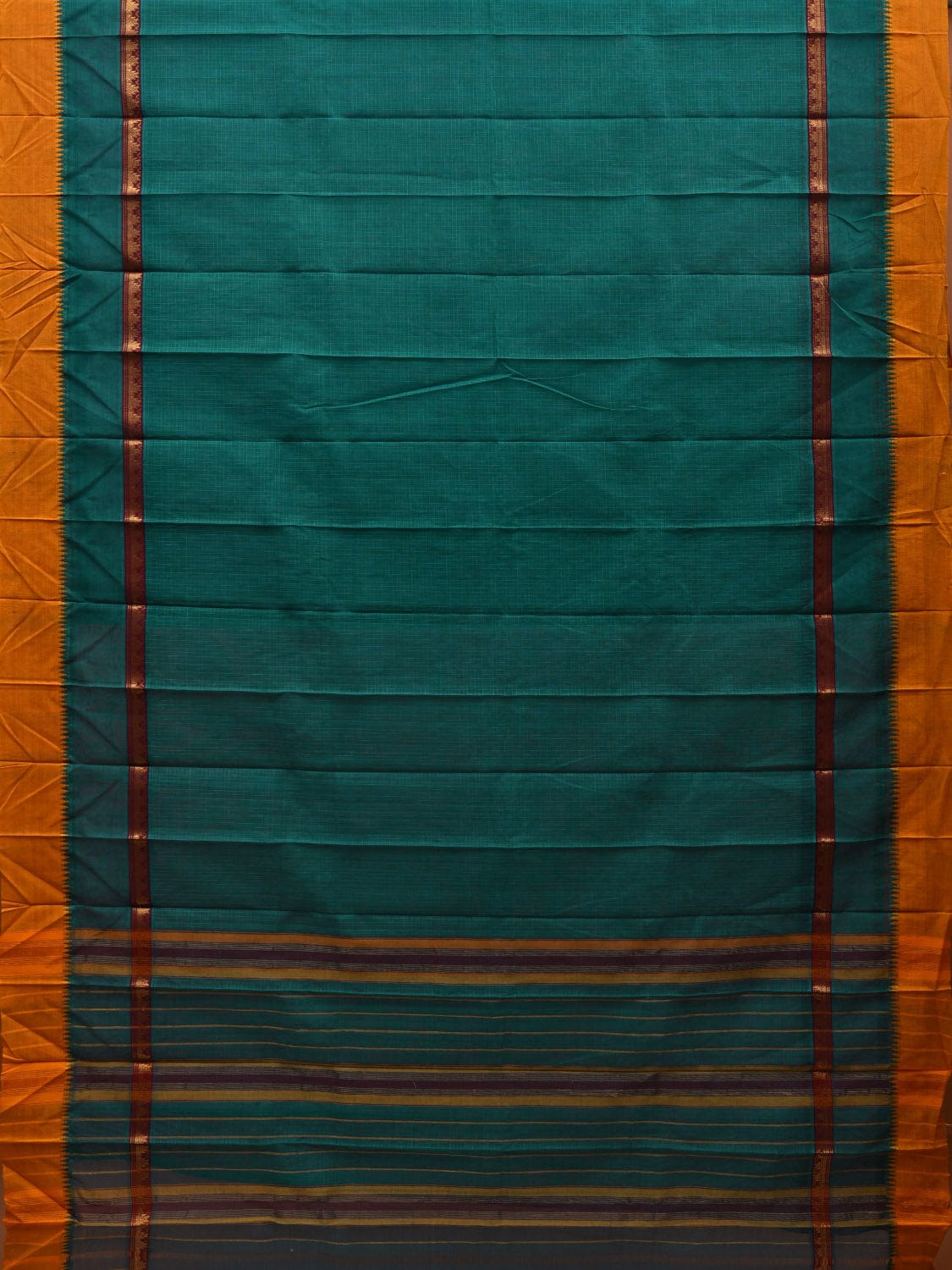 Teal Narayanpet Cotton Handloom Saree with Checks Design No Blouse np0588