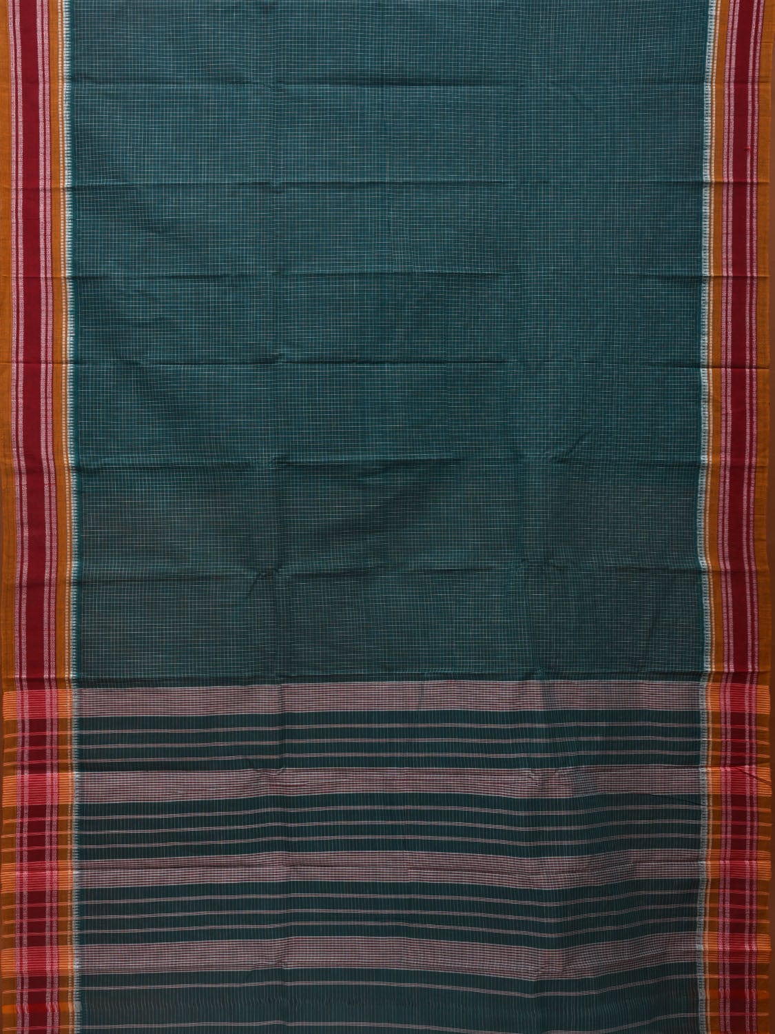 Teal Narayanpet Cotton Handloom Saree with Checks Design No Blouse np0623