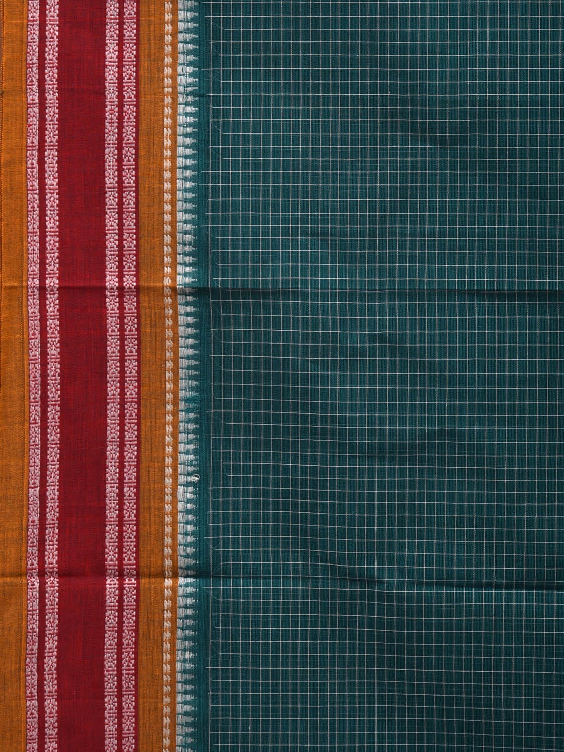 Teal Narayanpet Cotton Handloom Saree with Checks Design No Blouse np0623