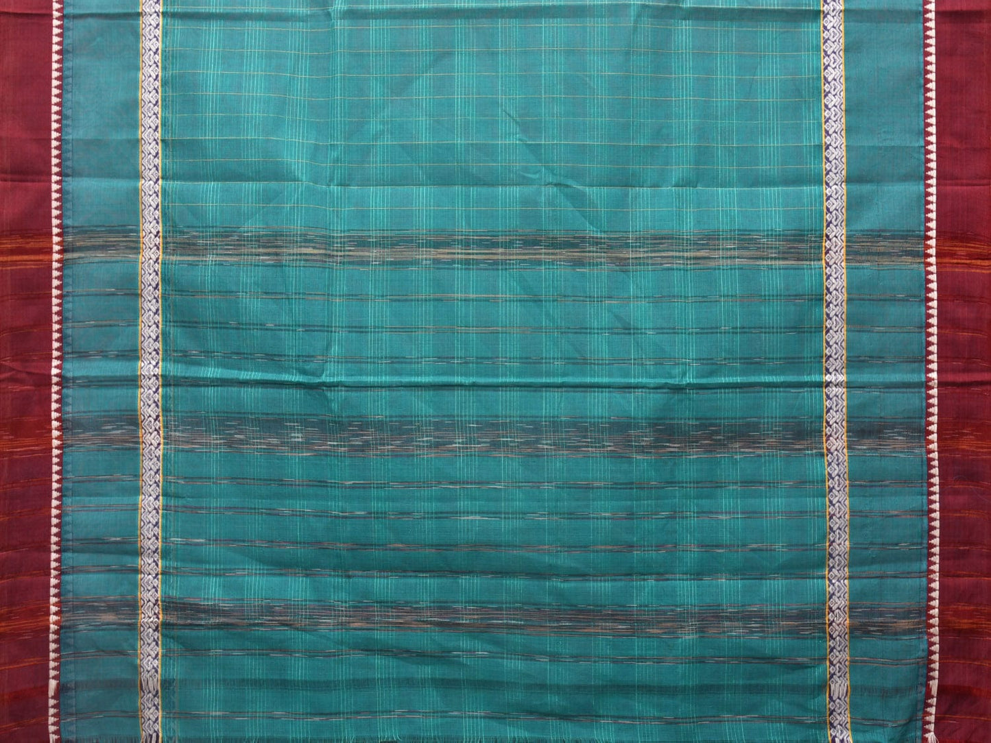 Teal Narayanpet Cotton Handloom Saree with One Side Big Border Design No Blouse np0784