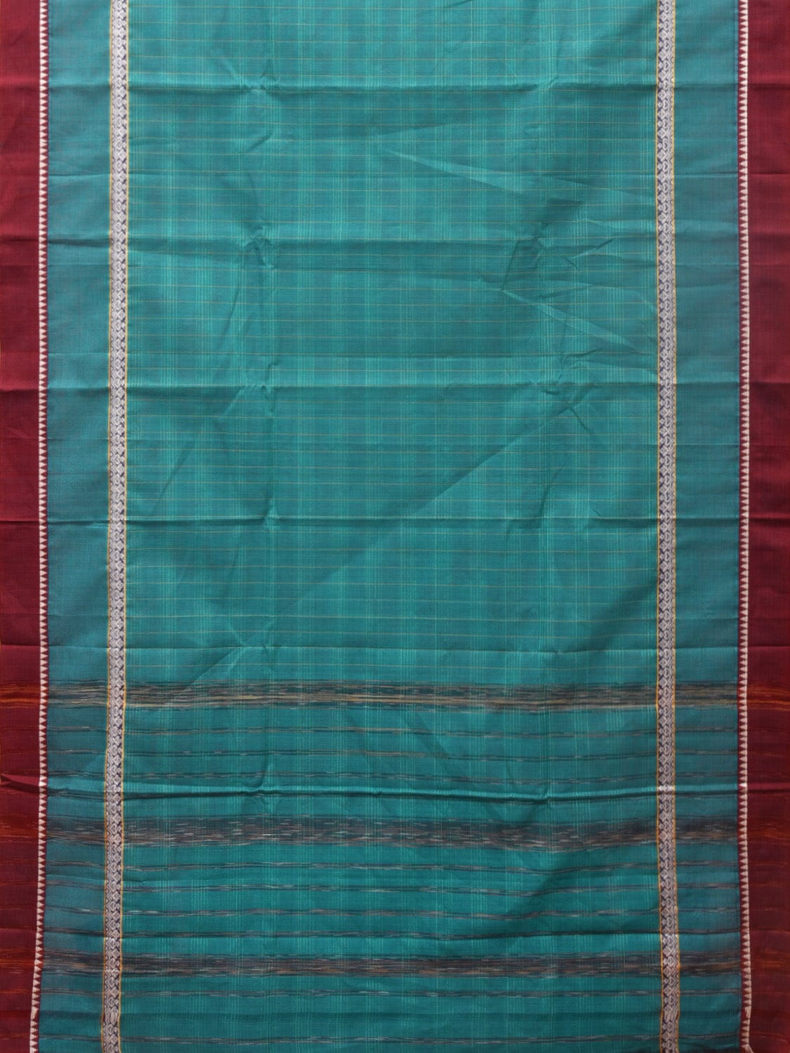 Teal Narayanpet Cotton Handloom Saree with One Side Big Border Design No Blouse np0784