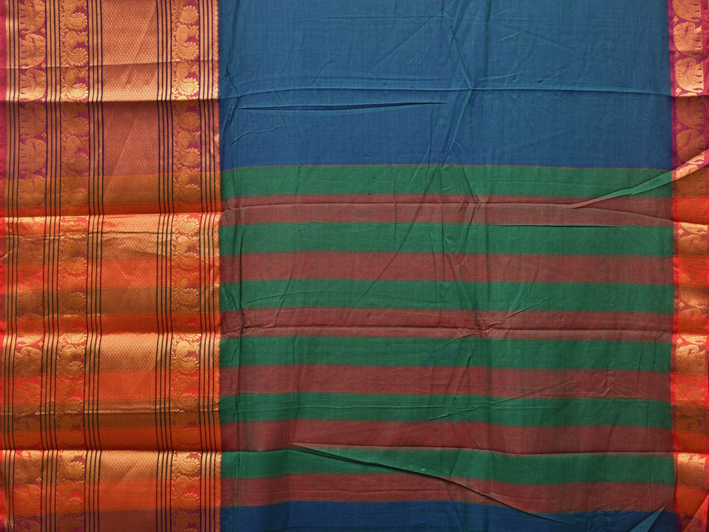 Teal Narayanpet Cotton Handloom Saree with One Side Big Border No Blouse np0740