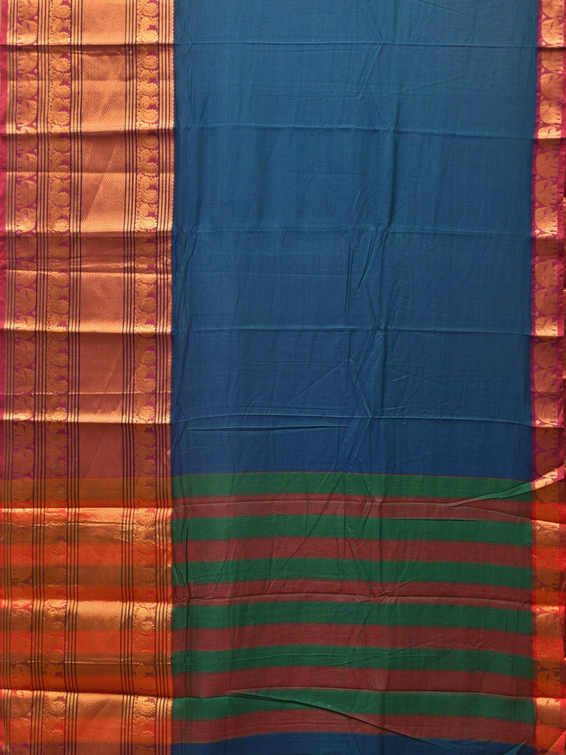 Teal Narayanpet Cotton Handloom Saree with One Side Big Border No Blouse np0740