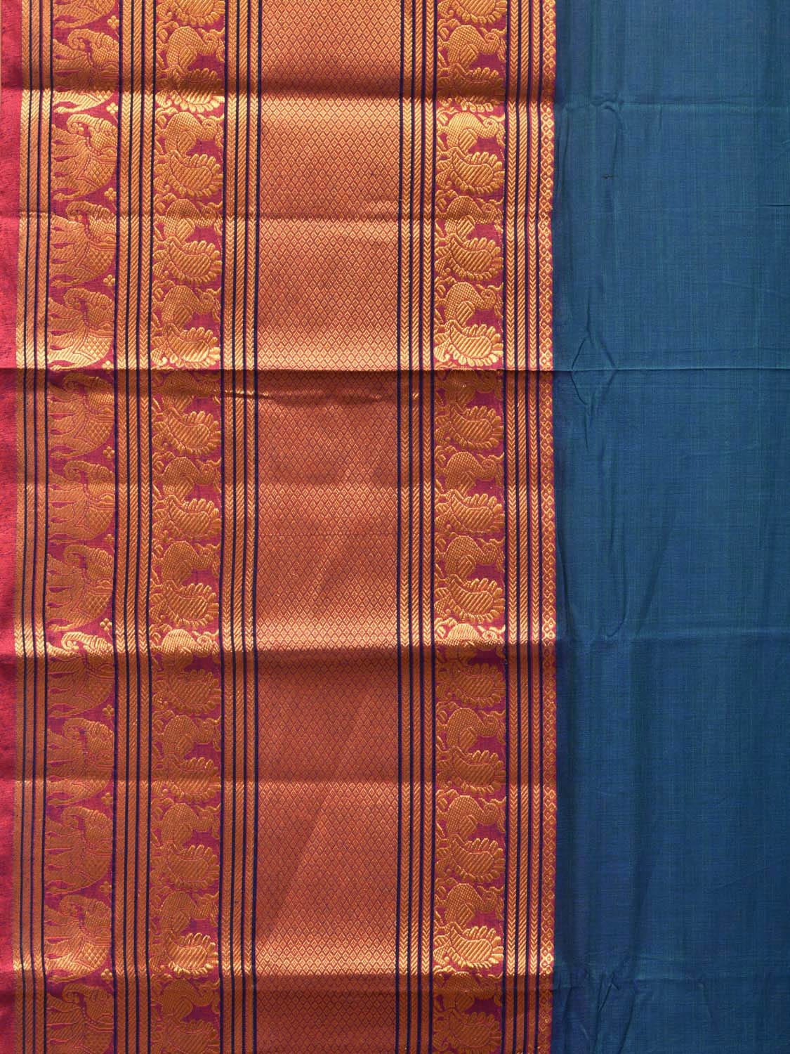 Teal Narayanpet Cotton Handloom Saree with One Side Big Border No Blouse np0740