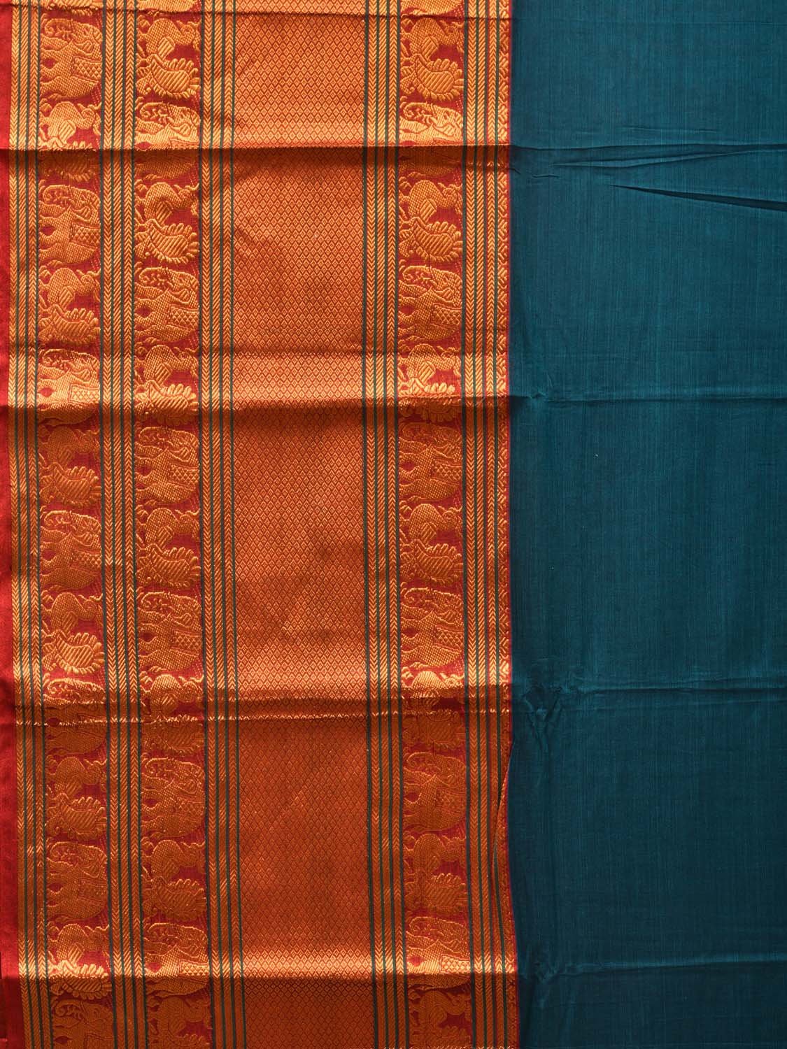 Teal Narayanpet Cotton Handloom Saree with One Side Big Zari Border Design np0734
