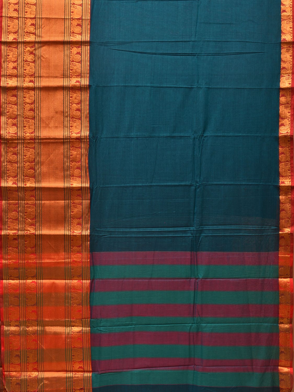Teal Narayanpet Cotton Handloom Saree with One Side Big Zari Border Design np0734