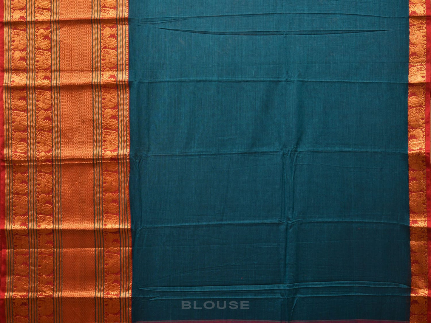 Teal Narayanpet Cotton Handloom Saree with One Side Big Zari Border Design np0734