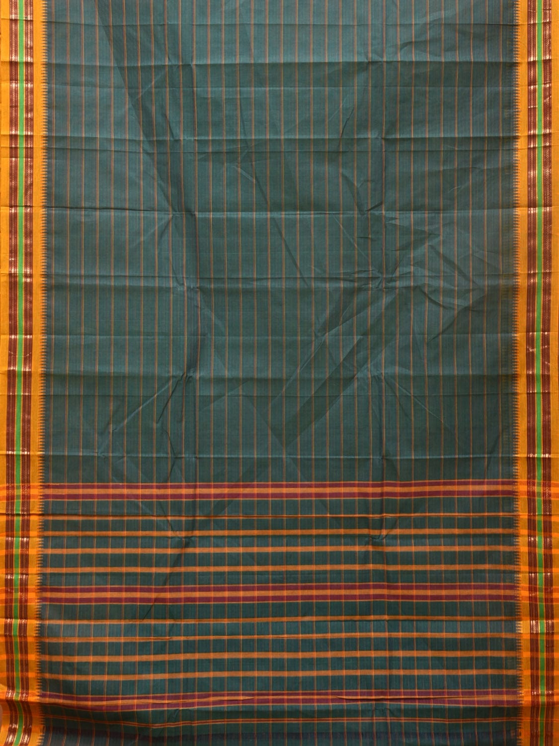 Teal Narayanpet Cotton Handloom Saree with Strips Design No Blouse np0787