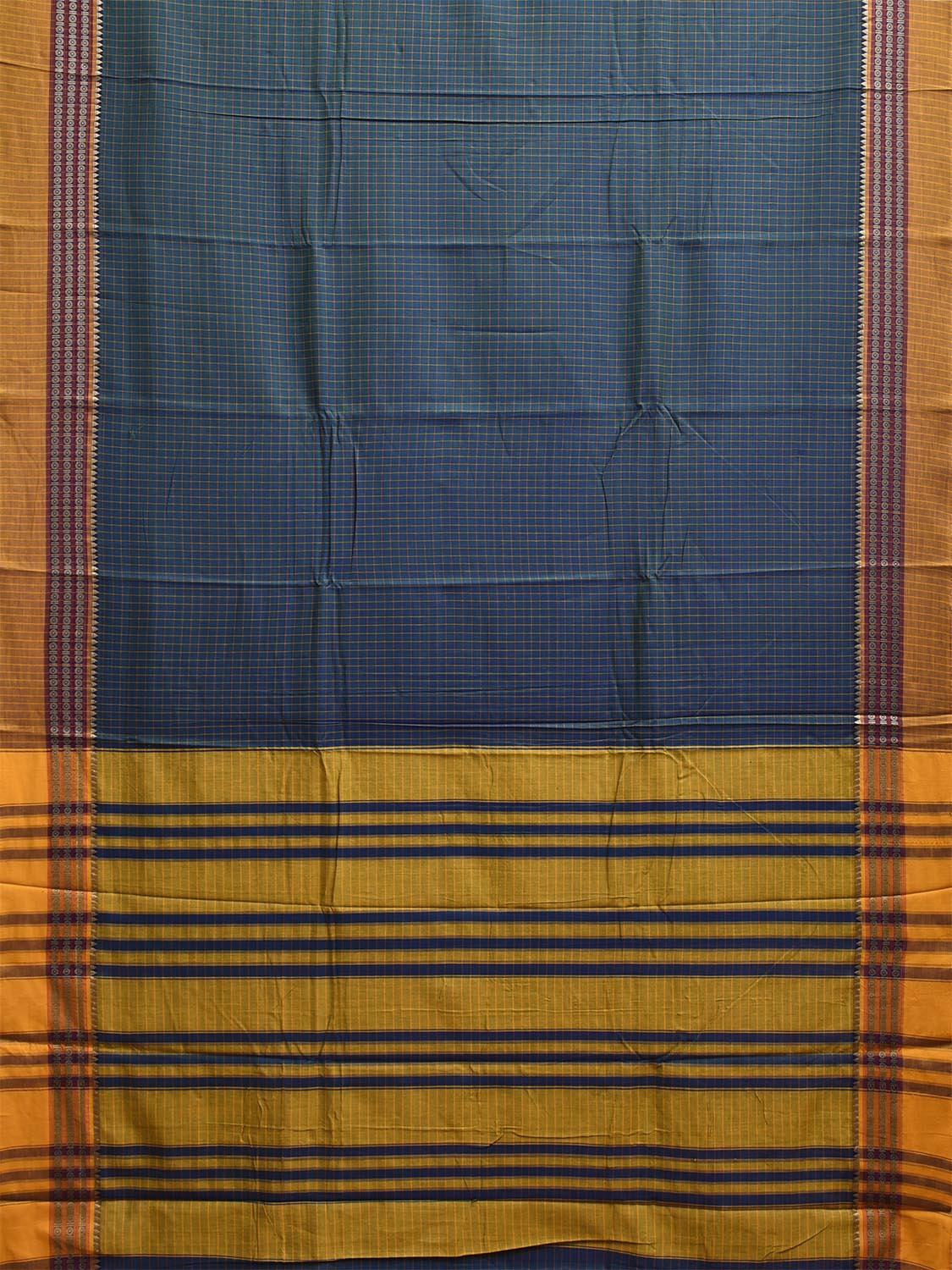 Teal Narayanpet Cotton Saree with Checks and Border Design No Blouse np1139