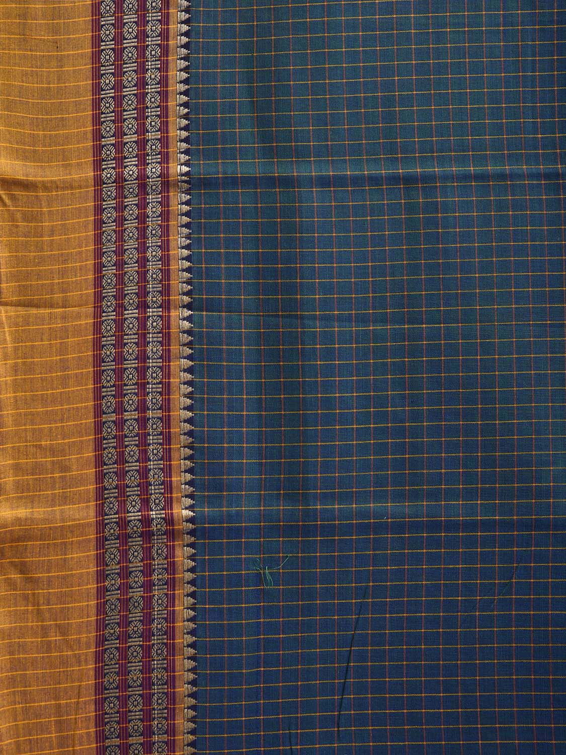 Teal Narayanpet Cotton Saree with Checks and Border Design No Blouse np1139