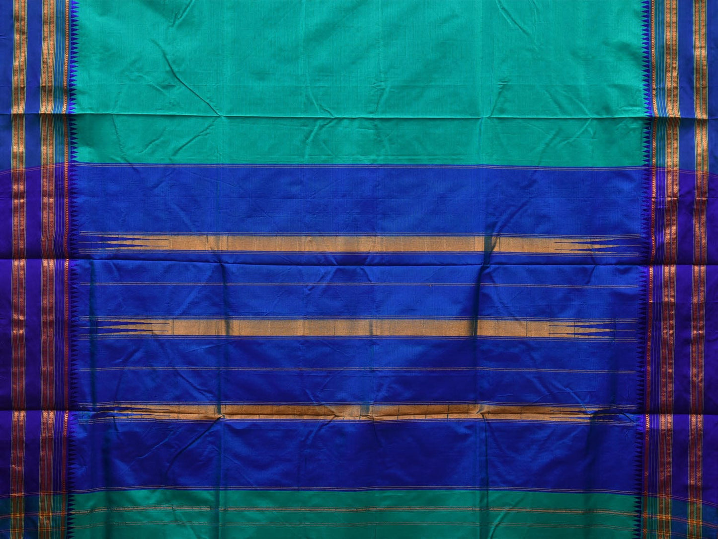 Teal Narayanpet Silk Handloom Plain Saree with Traditional Border Design No Blouse np0549