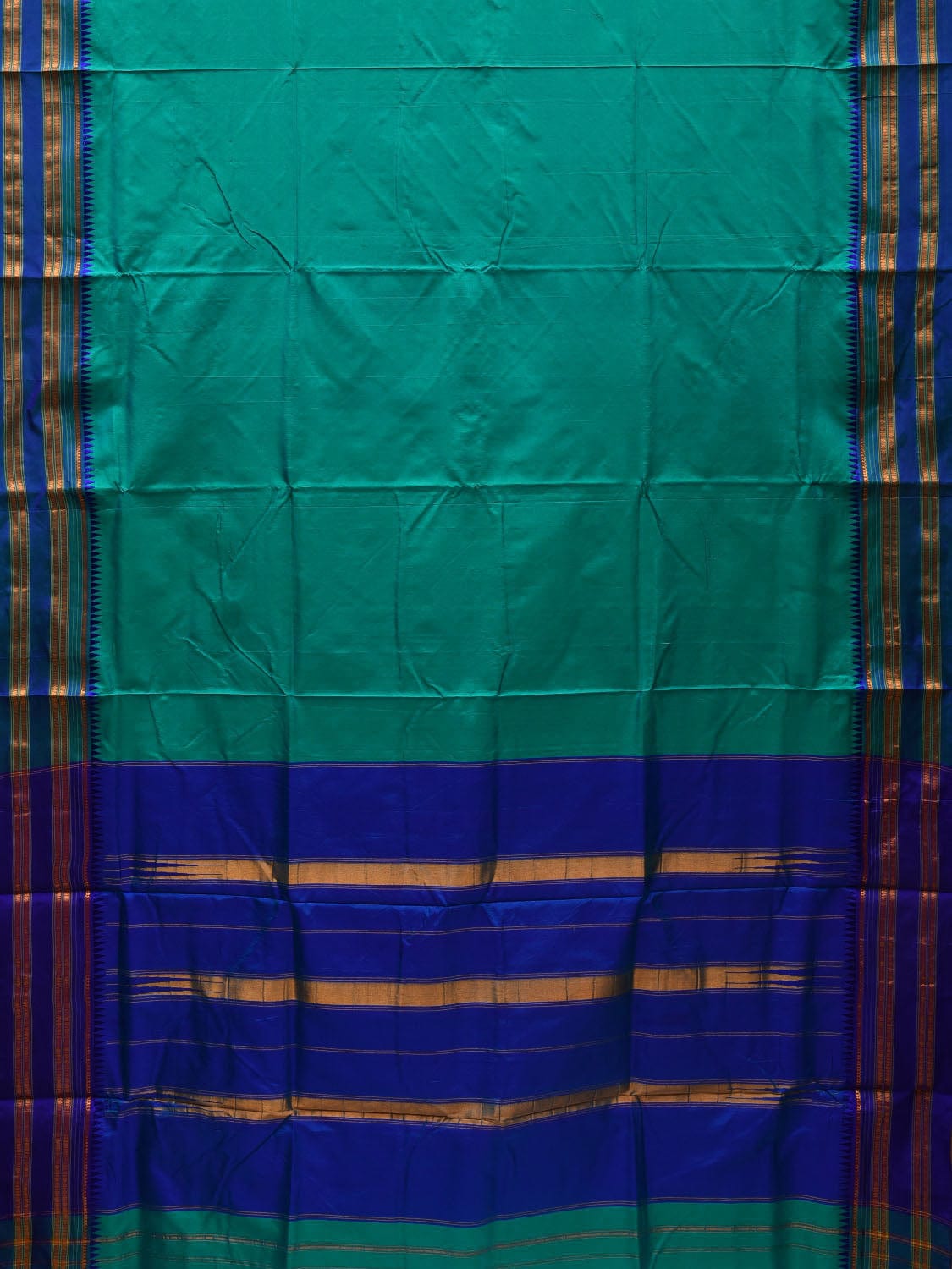 Teal Narayanpet Silk Handloom Plain Saree with Traditional Border Design No Blouse np0549