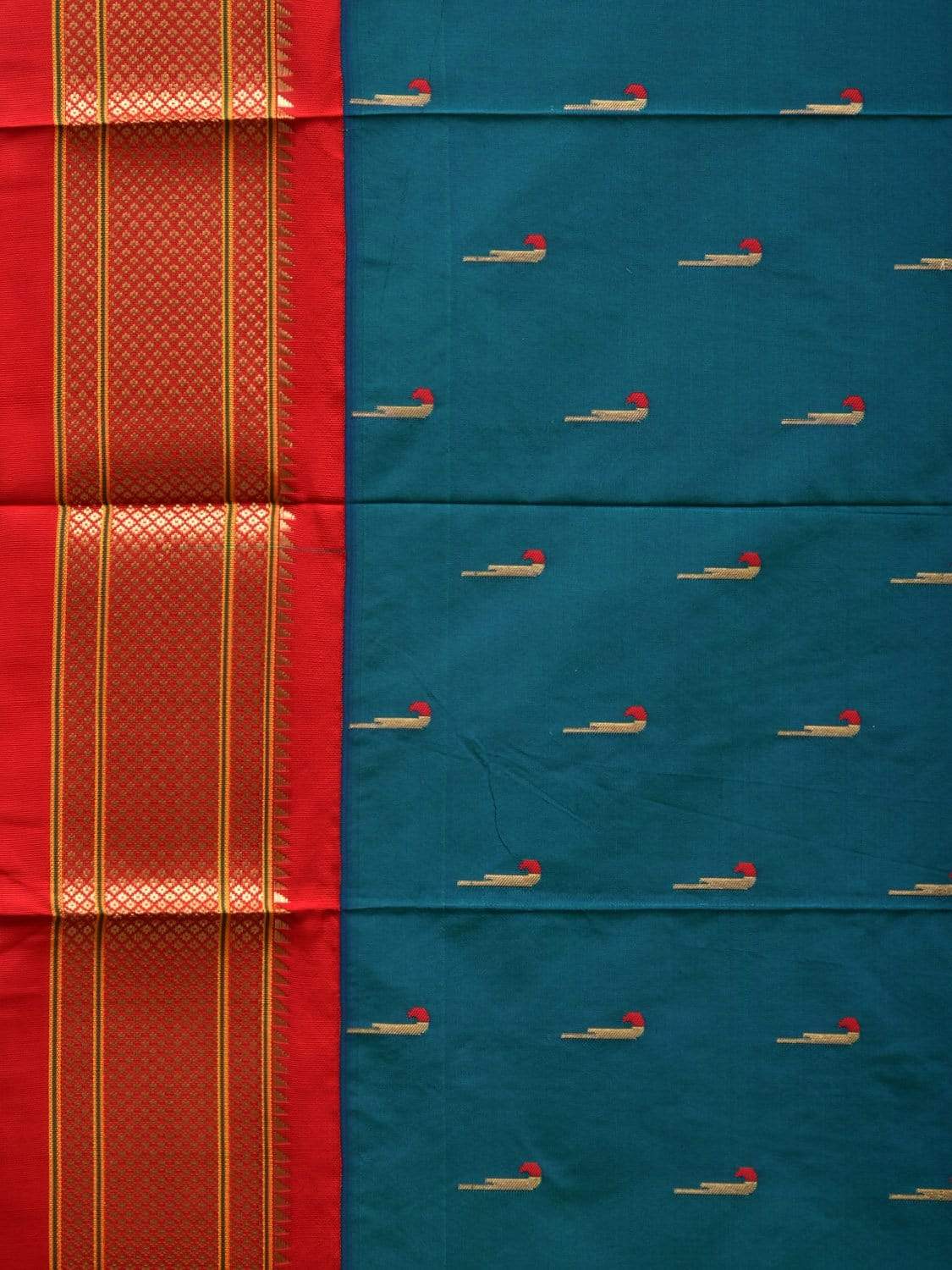 Teal Paithani Silk Handloom Saree with Peacocks Pallu Design p0384