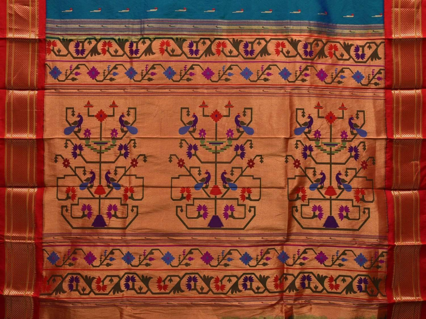Teal Paithani Silk Handloom Saree with Peacocks Pallu Design p0384