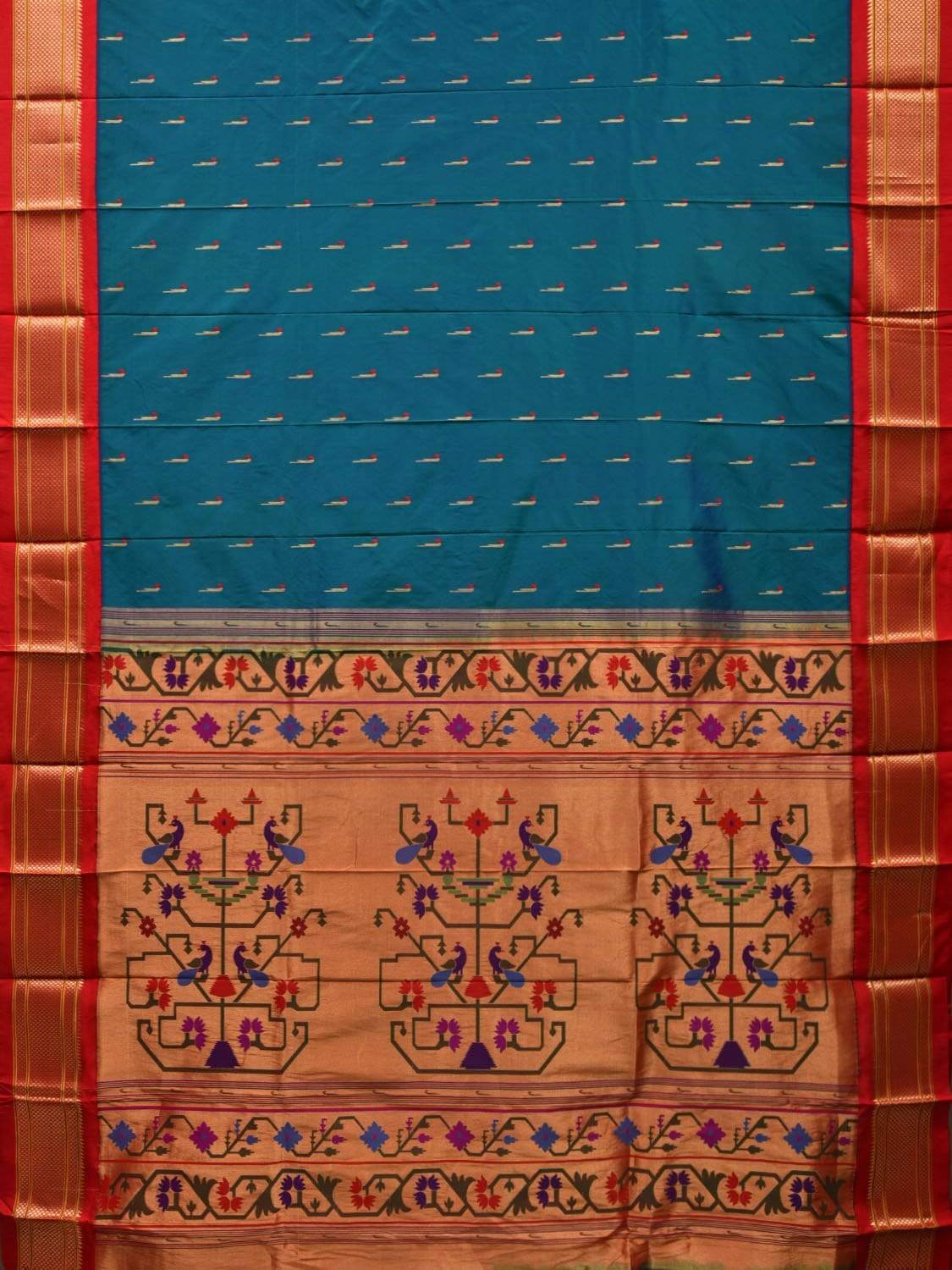 Teal Paithani Silk Handloom Saree with Peacocks Pallu Design p0384