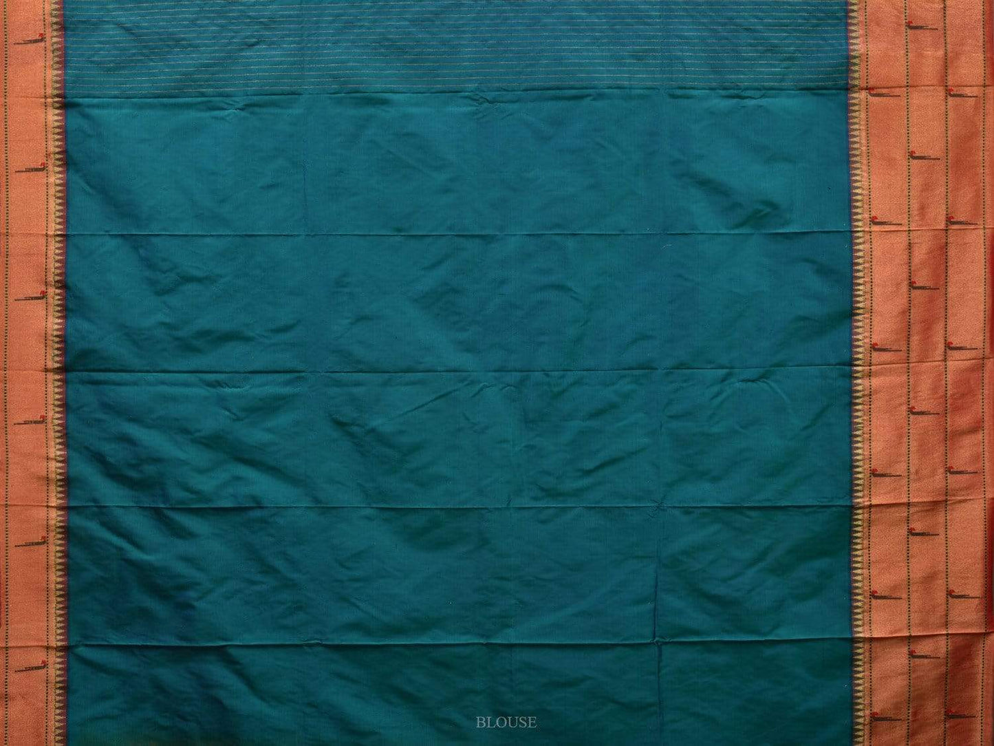 Teal Paithani Silk Saree with Strips and Triple Muniya Border Design p0389