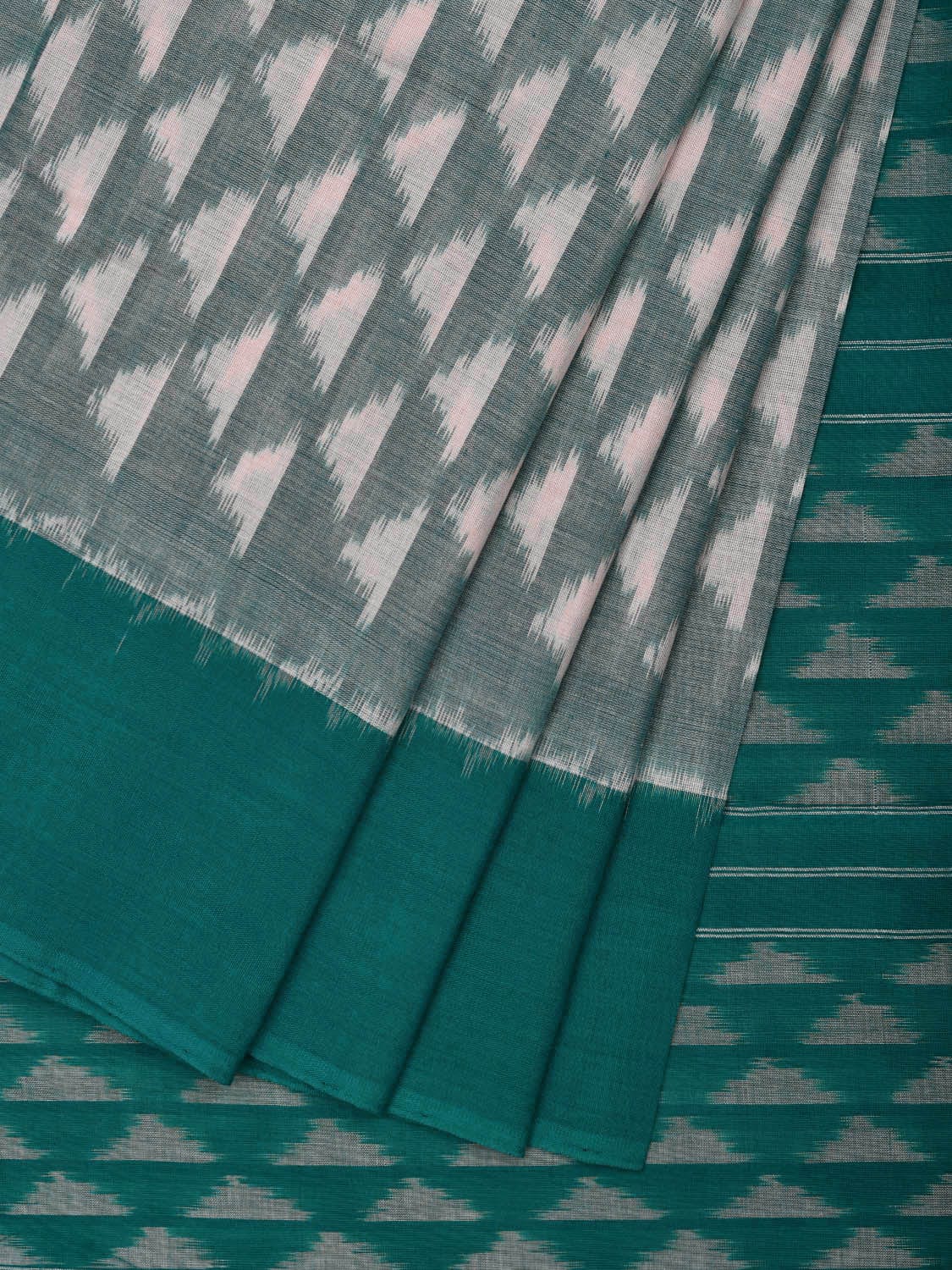 Teal Pochampally Ikat Cotton Handloom Saree with Triangle Buta Design i0650