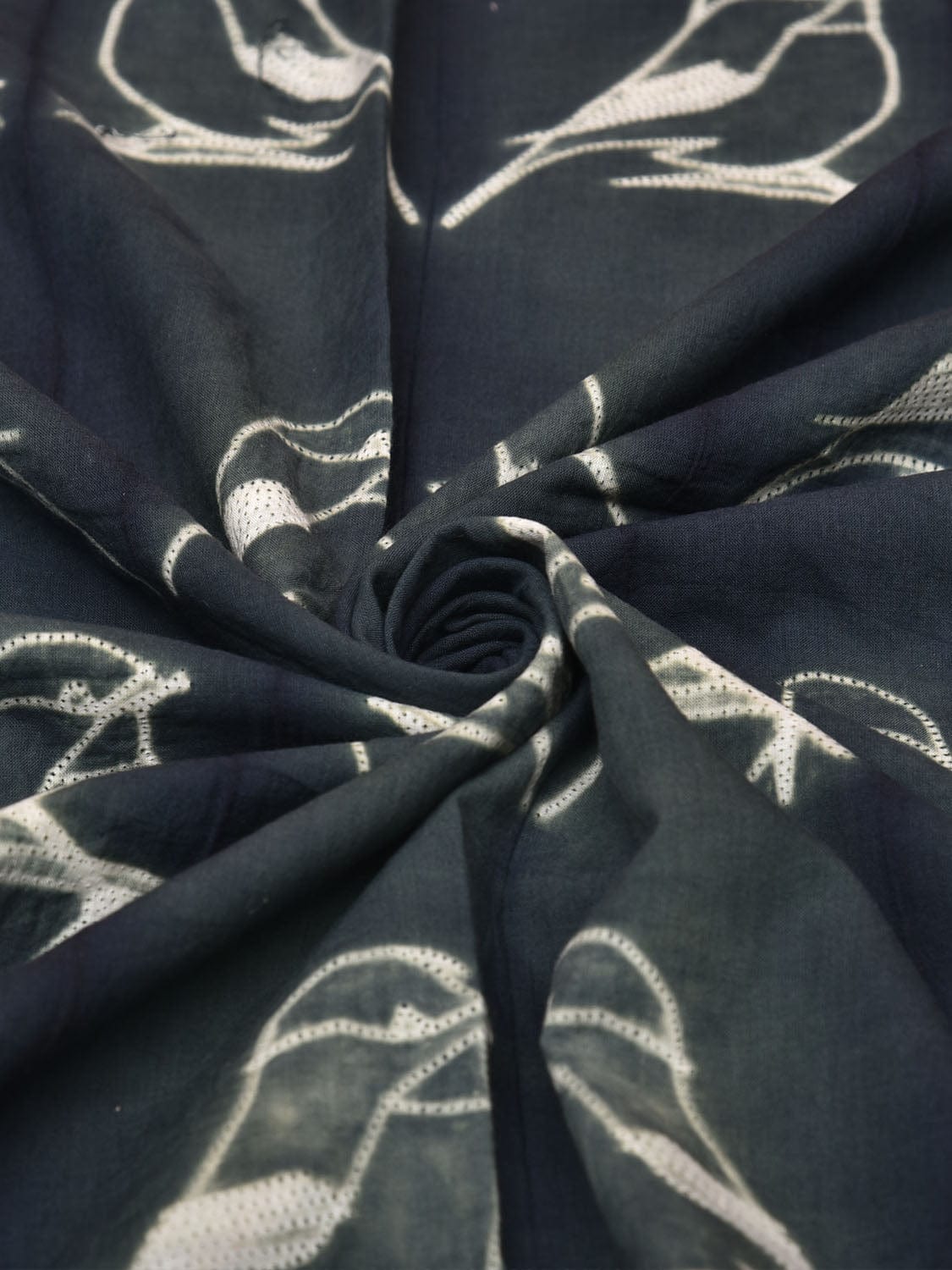Teal Shibori Cotton Handloom Fabric with Birds Design f0243