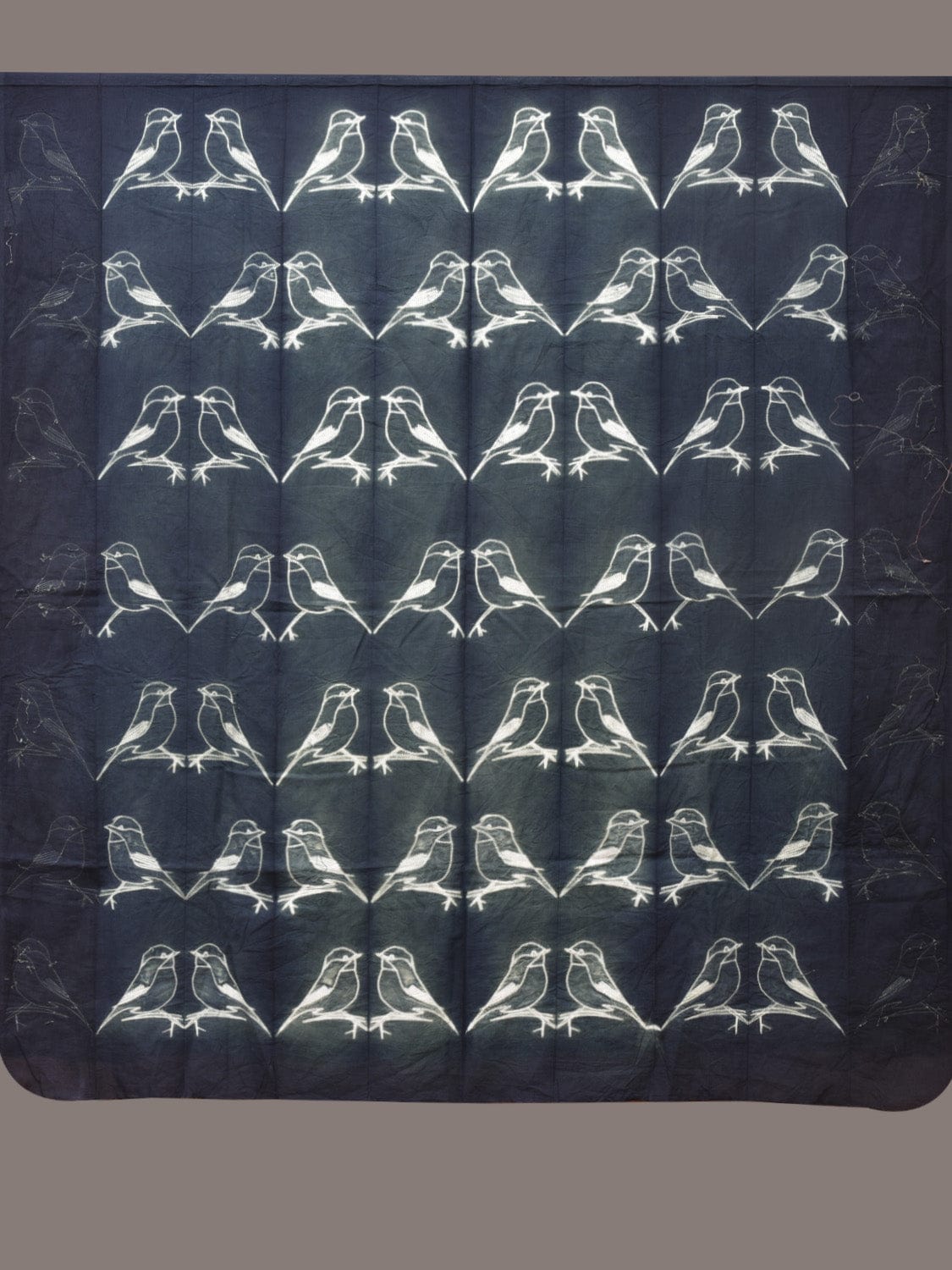 Teal Shibori Cotton Handloom Fabric with Birds Design f0243