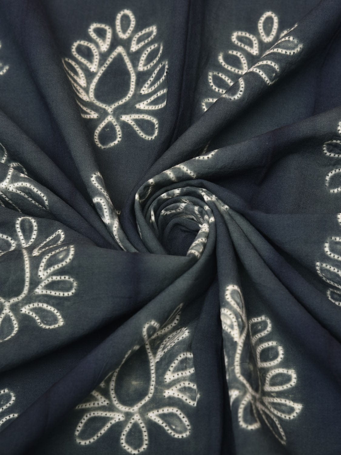 Teal Shibori Cotton Handloom Fabric with Floral and Checks Design f0241