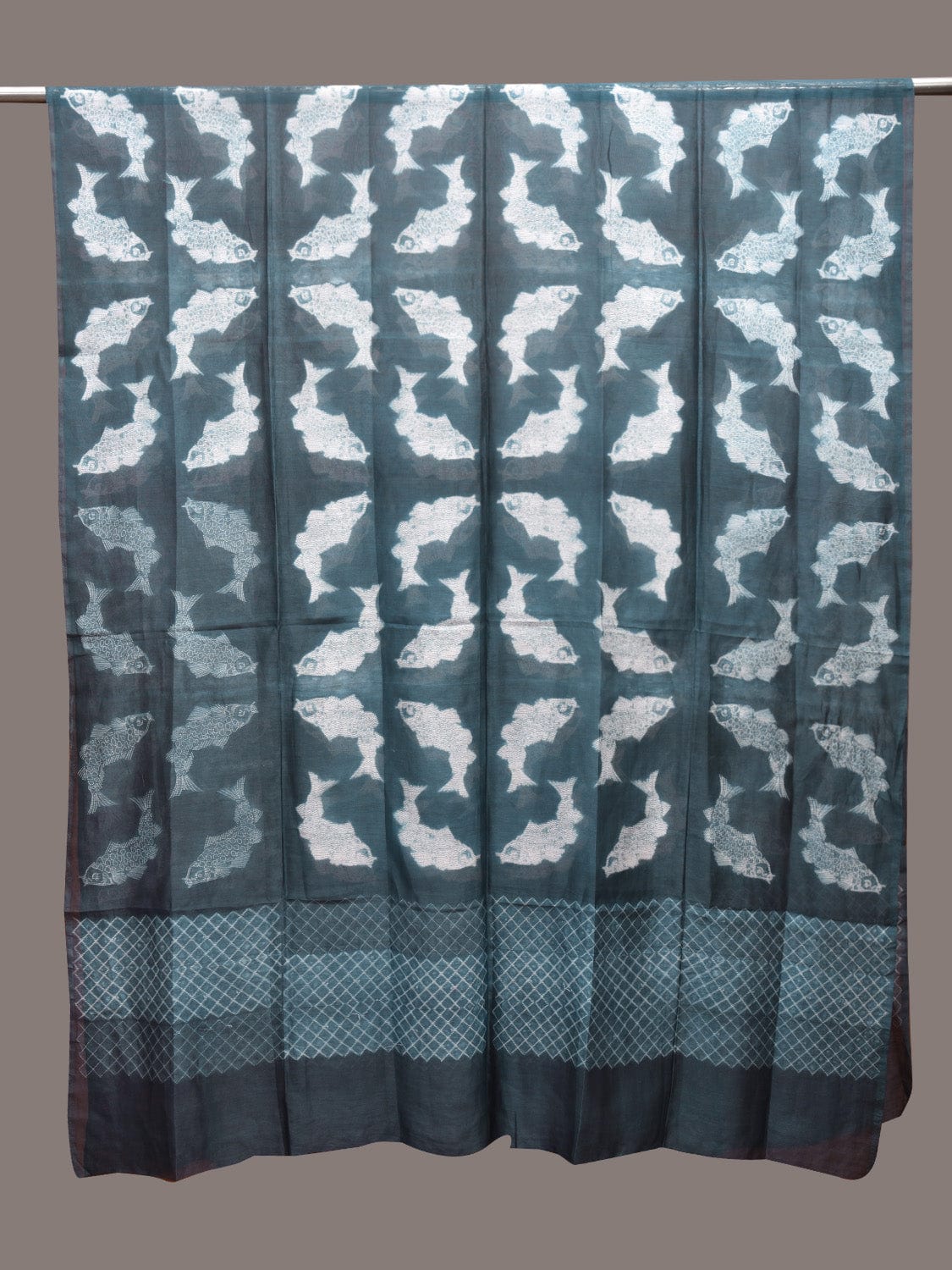 Teal Shibori Cotton Silk Handloom Dupatta with Fishes Design ds3624