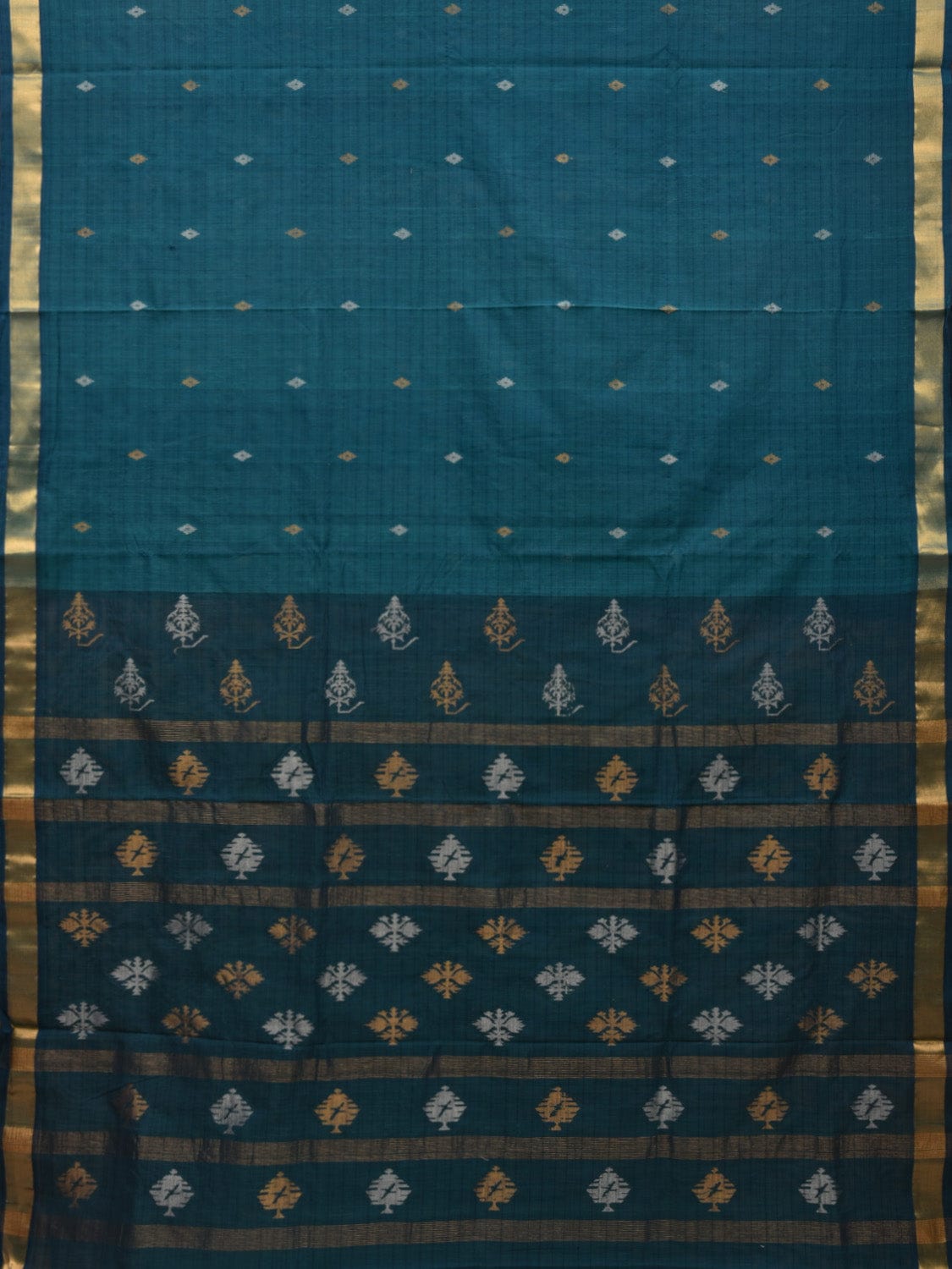 Teal Uppada Cotton Handloom Saree with Assorted Buta Pallu Design u1904