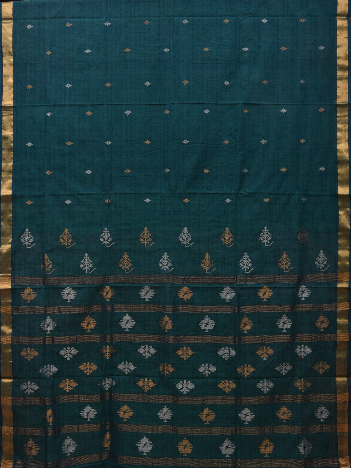 Teal Uppada Cotton Handloom Saree with Assorted Buta Pallu Design u1934