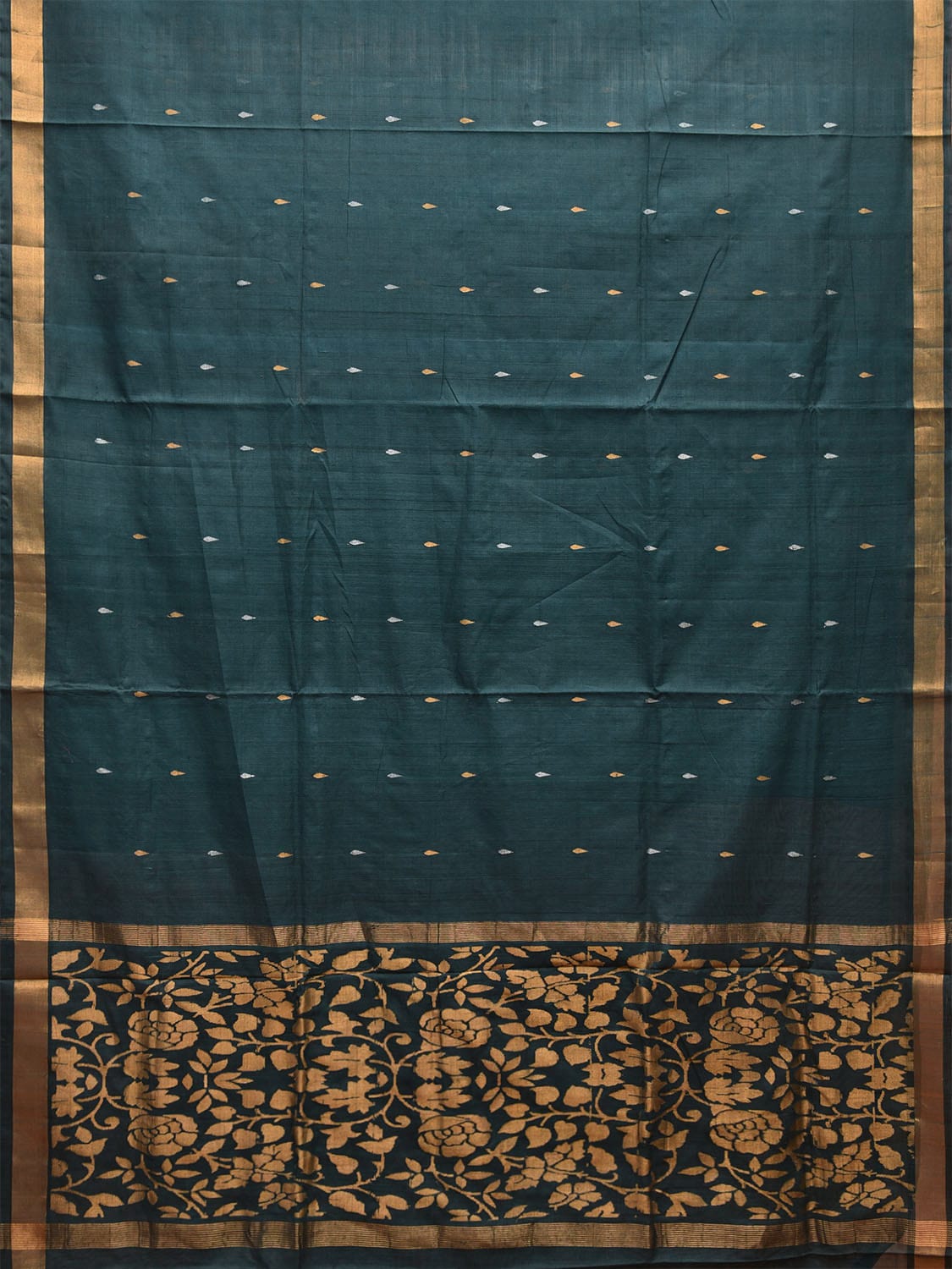 Teal Uppada Cotton Handloom Saree with Floral Pallu Design u2298