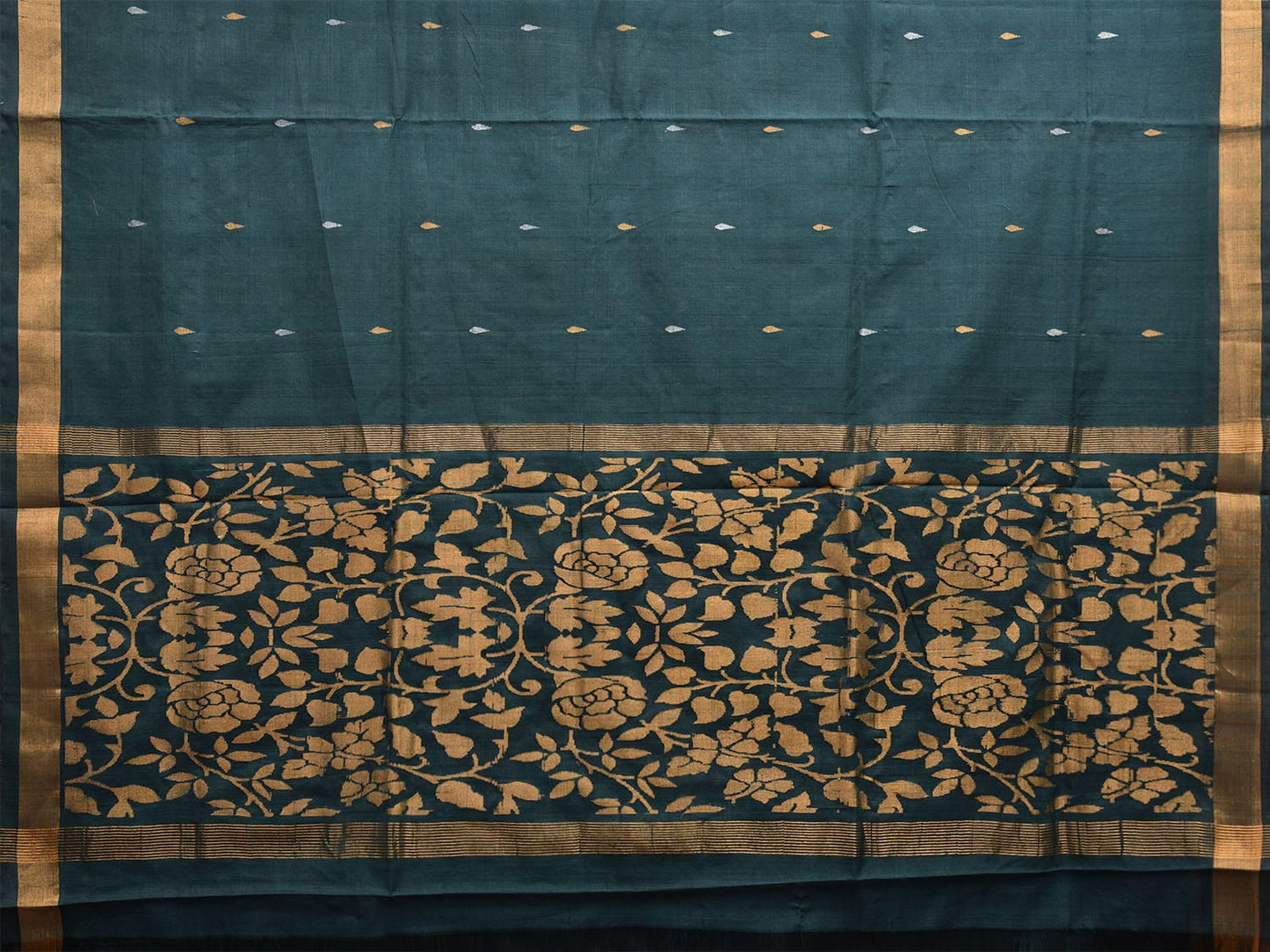 Teal Uppada Cotton Handloom Saree with Floral Pallu Design u2298