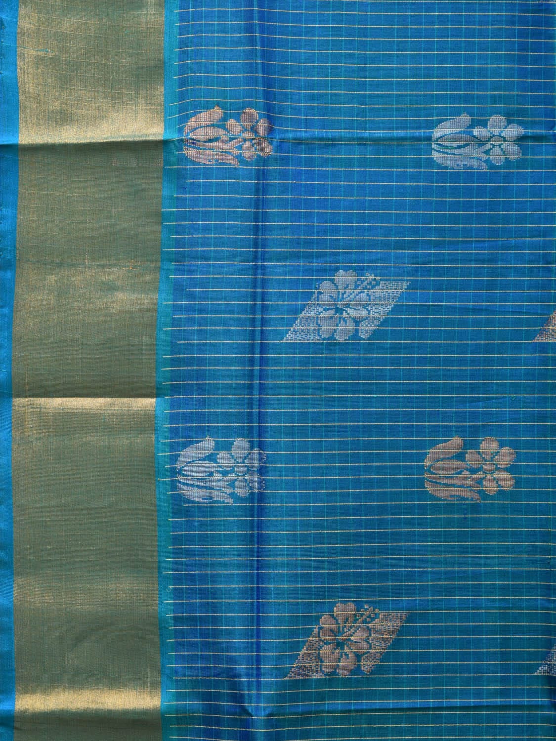Teal Uppada Silk Handloom Saree with Body Buta and Checks Design u2205
