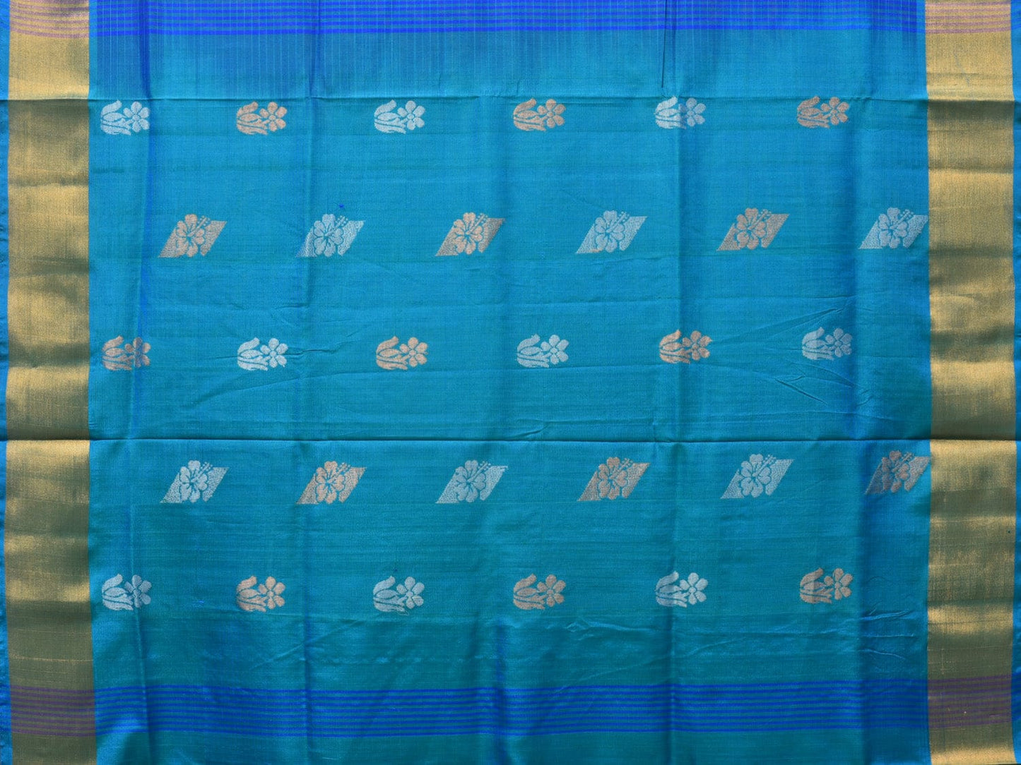 Teal Uppada Silk Handloom Saree with Body Buta and Checks Design u2205