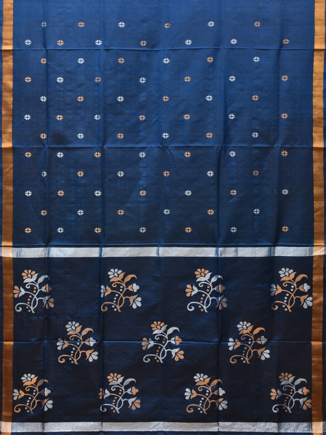 Teal Uppada Silk Handloom Saree with Floral Buta Pallu Design u2063