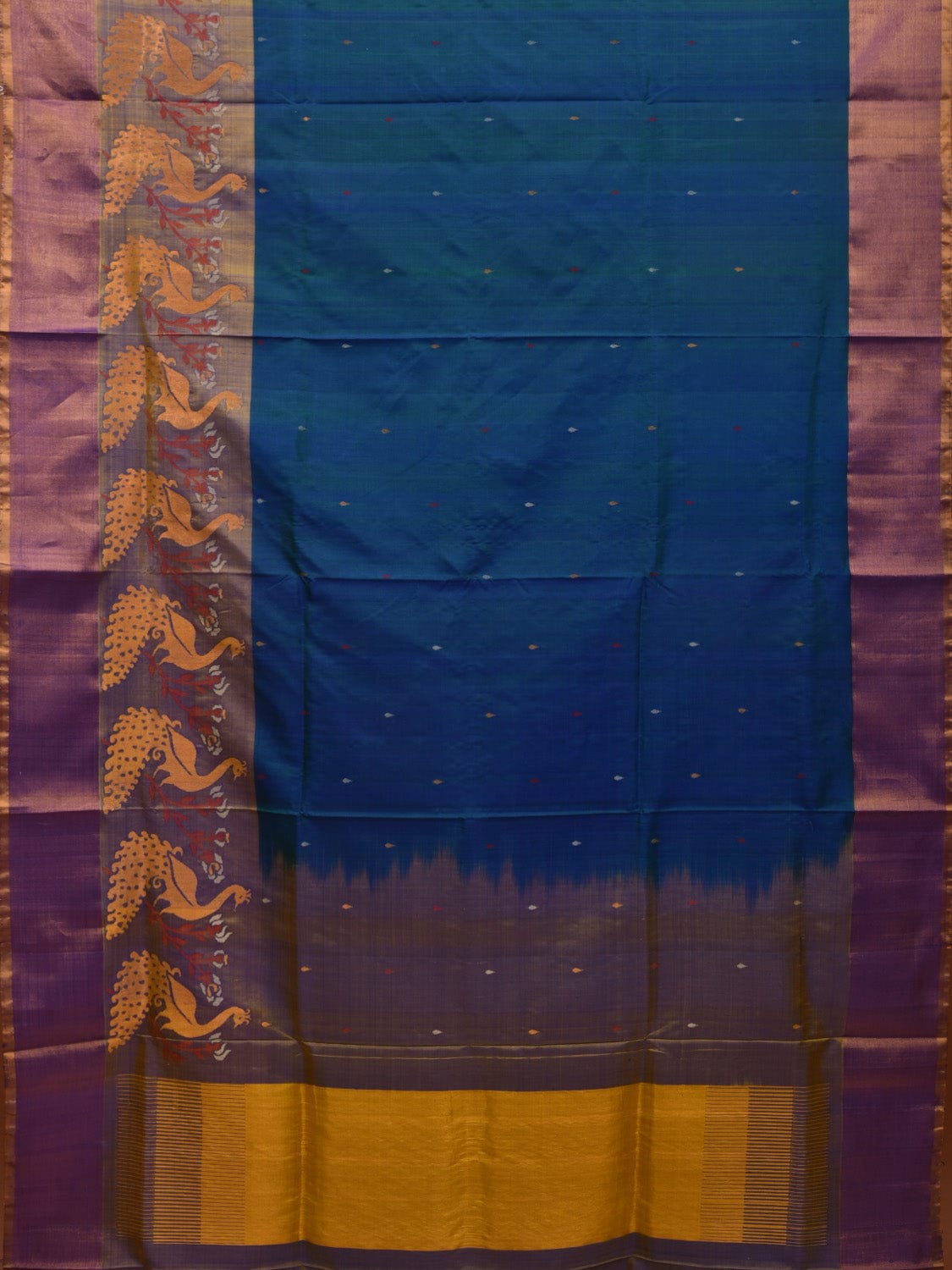Teal Uppada Silk Handloom Saree with One Side Peacocks Design u1926