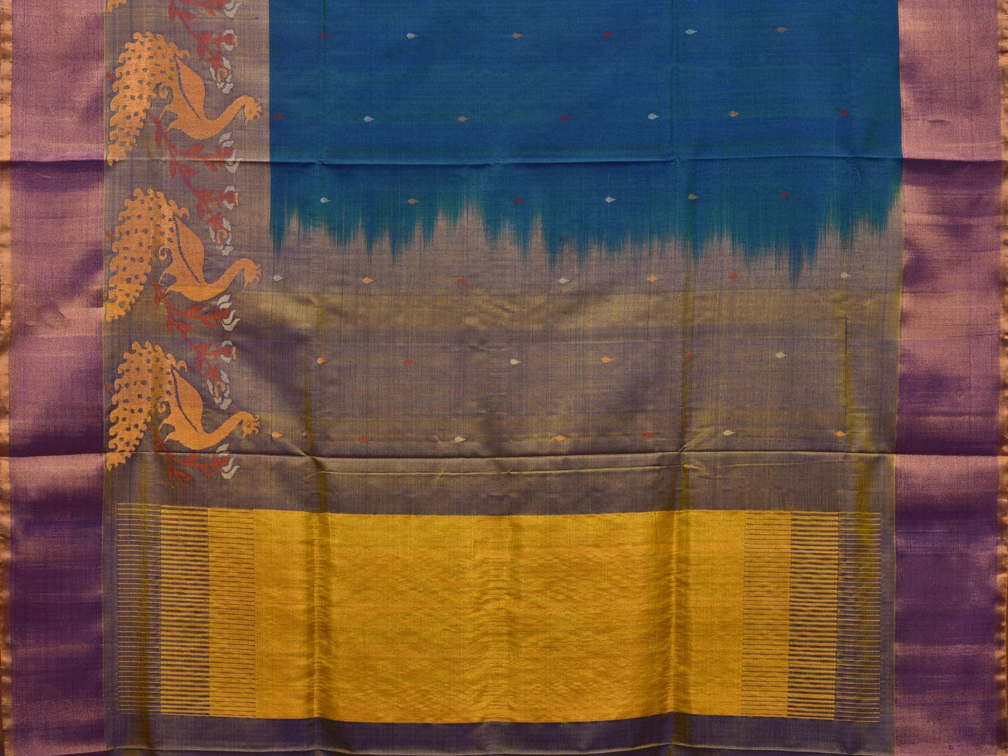 Teal Uppada Silk Handloom Saree with One Side Peacocks Design u1926