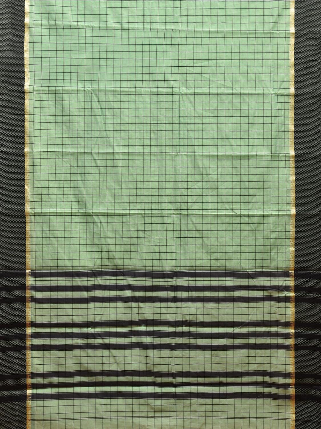 Turquoise and Black Bamboo Cotton Saree with Big Checks Design No Blouse bc0621