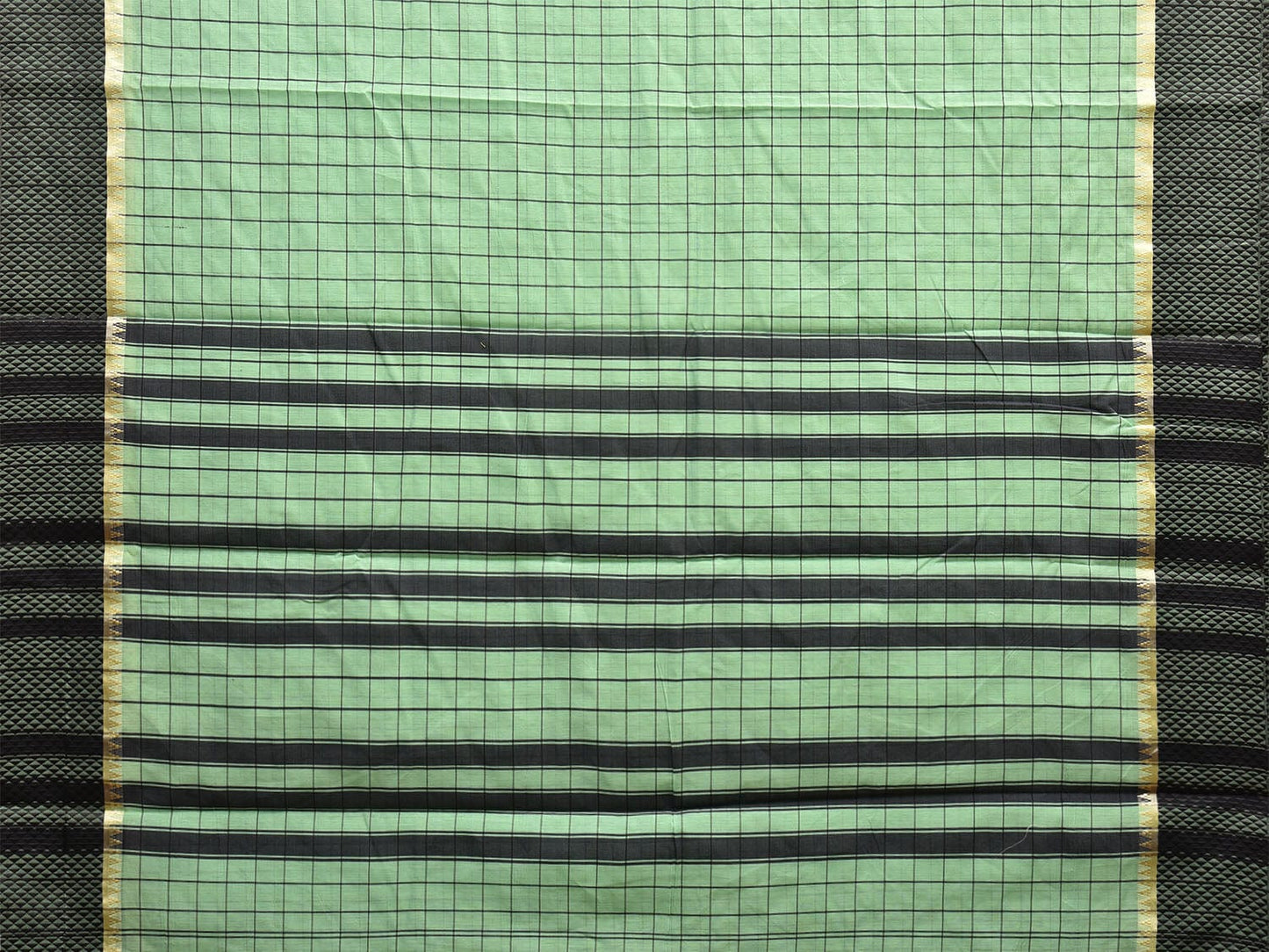 Turquoise and Black Bamboo Cotton Saree with Big Checks Design No Blouse bc0621