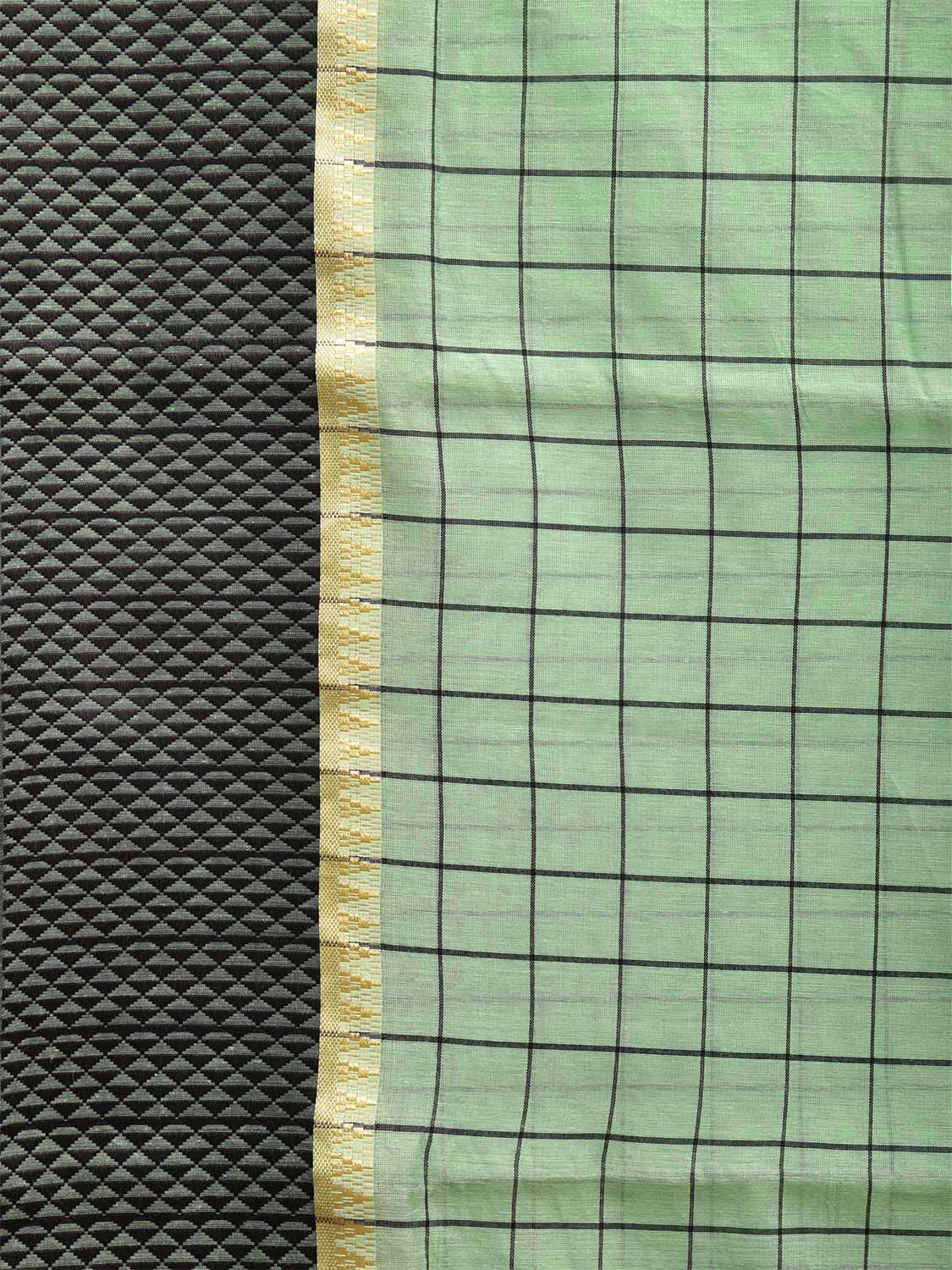 Turquoise and Black Bamboo Cotton Saree with Big Checks Design No Blouse bc0621
