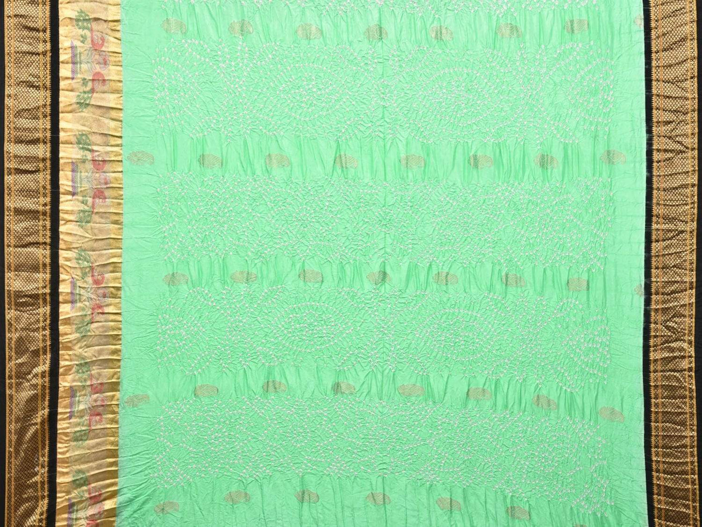 Turquoise and Black Bandhani Paithani Silk Handloom Saree with Buta Design bn0194