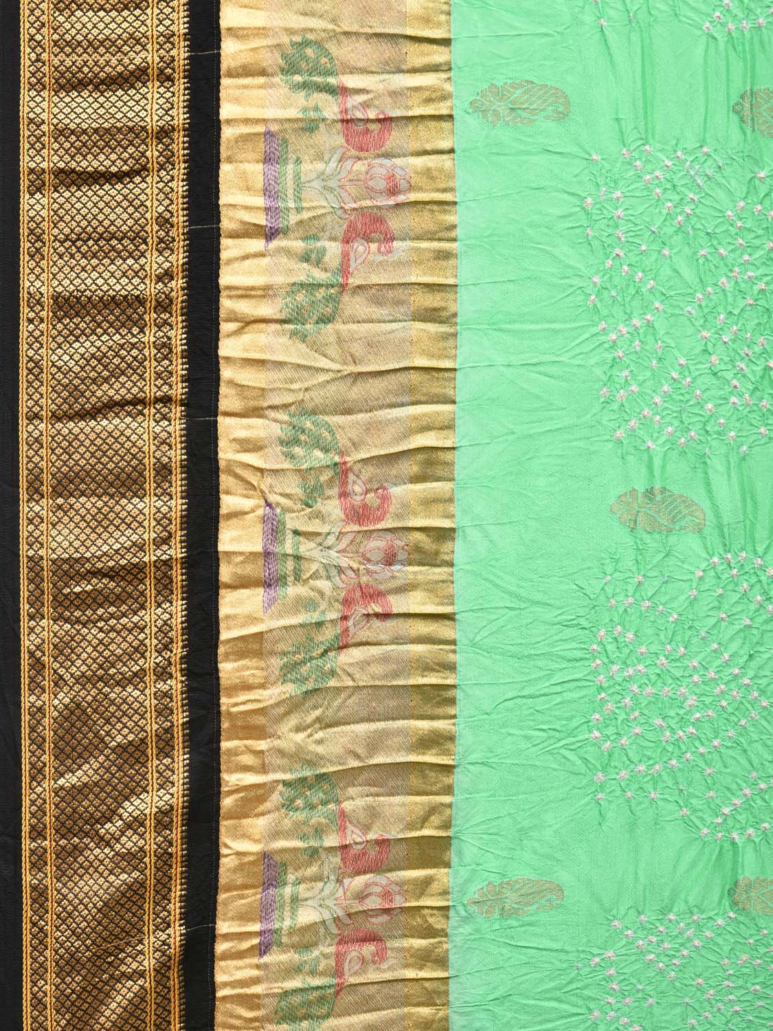 Turquoise and Black Bandhani Paithani Silk Handloom Saree with Buta Design bn0194