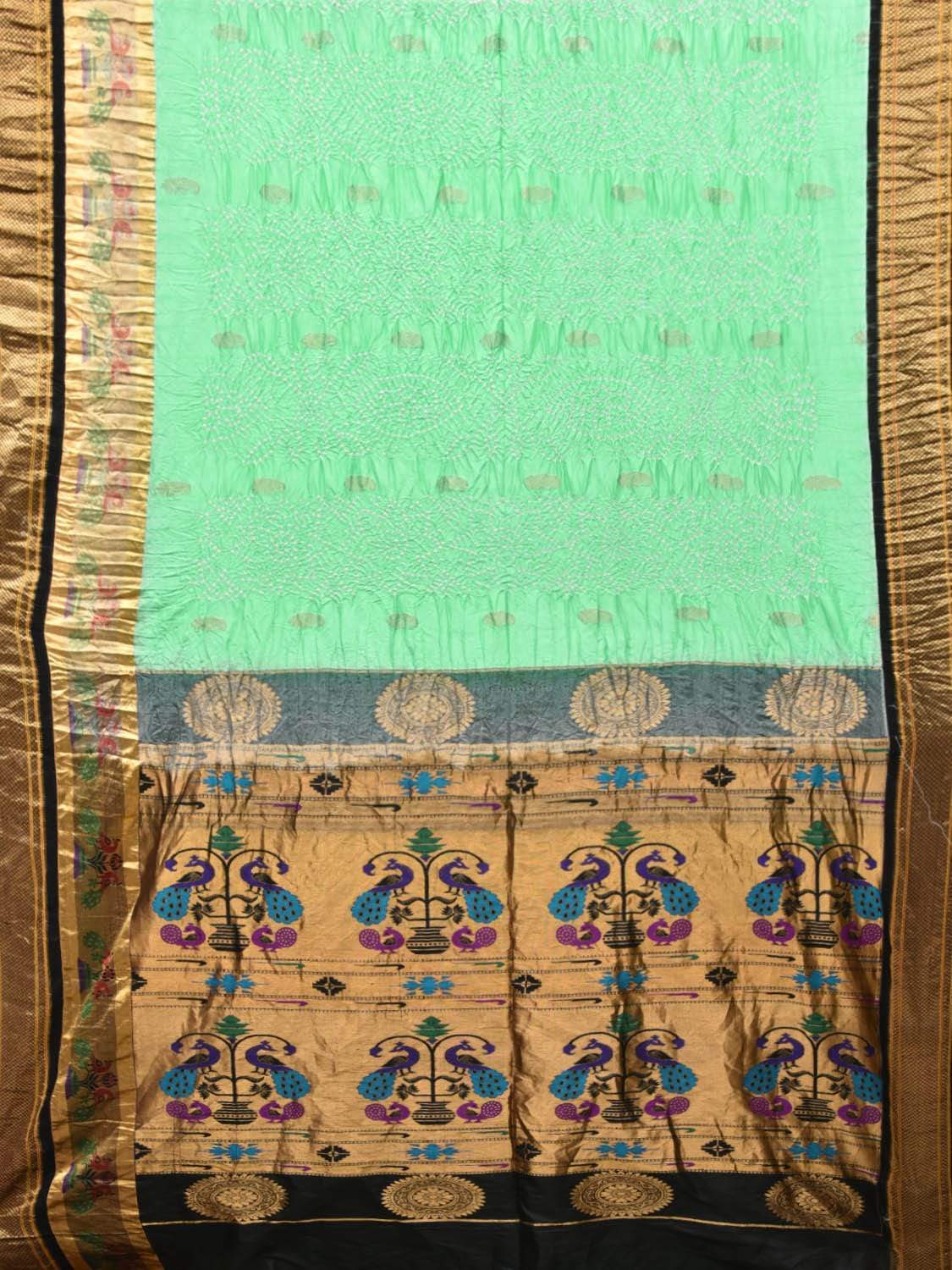 Turquoise and Black Bandhani Paithani Silk Handloom Saree with Buta Design bn0194